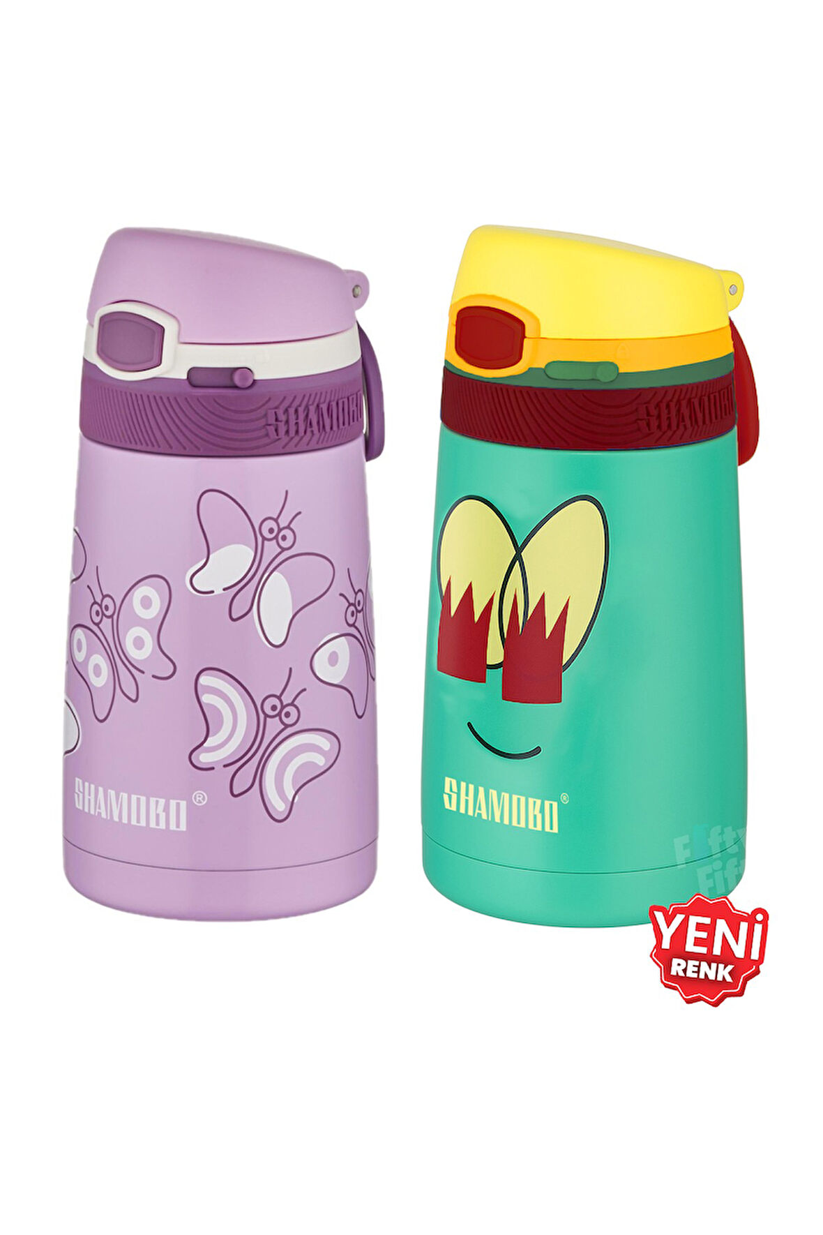 Shamobo 2Lİ SET Pipetli Çelik Termos 350ml -6 Saat Isı Yalıtımı-
