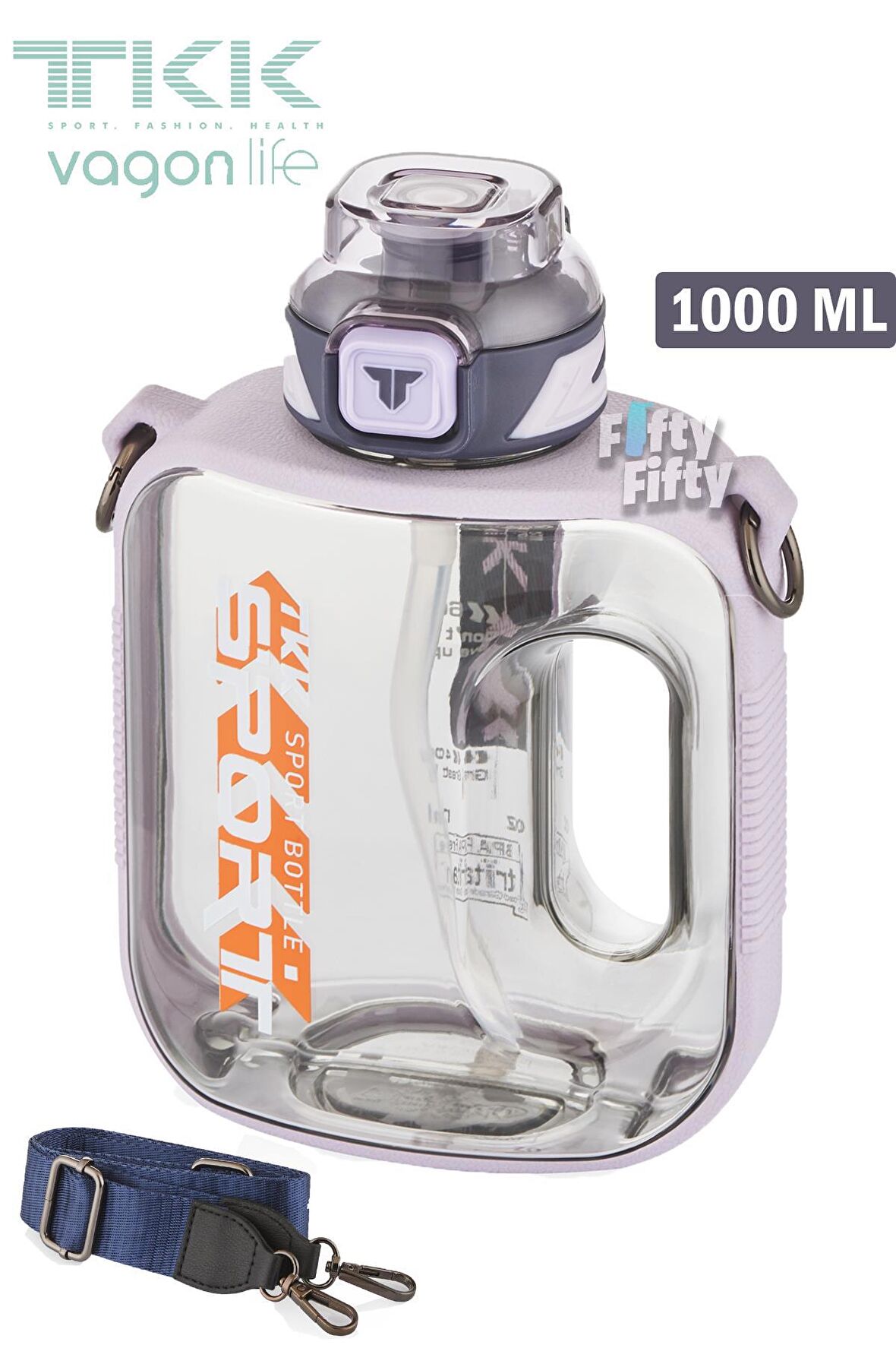 TKK 1000 ML Çift Kullanım Pipetli/Rahat içim Bpa İçermeyen Askılı Tritan Su Matarası FFTKK1022-1000