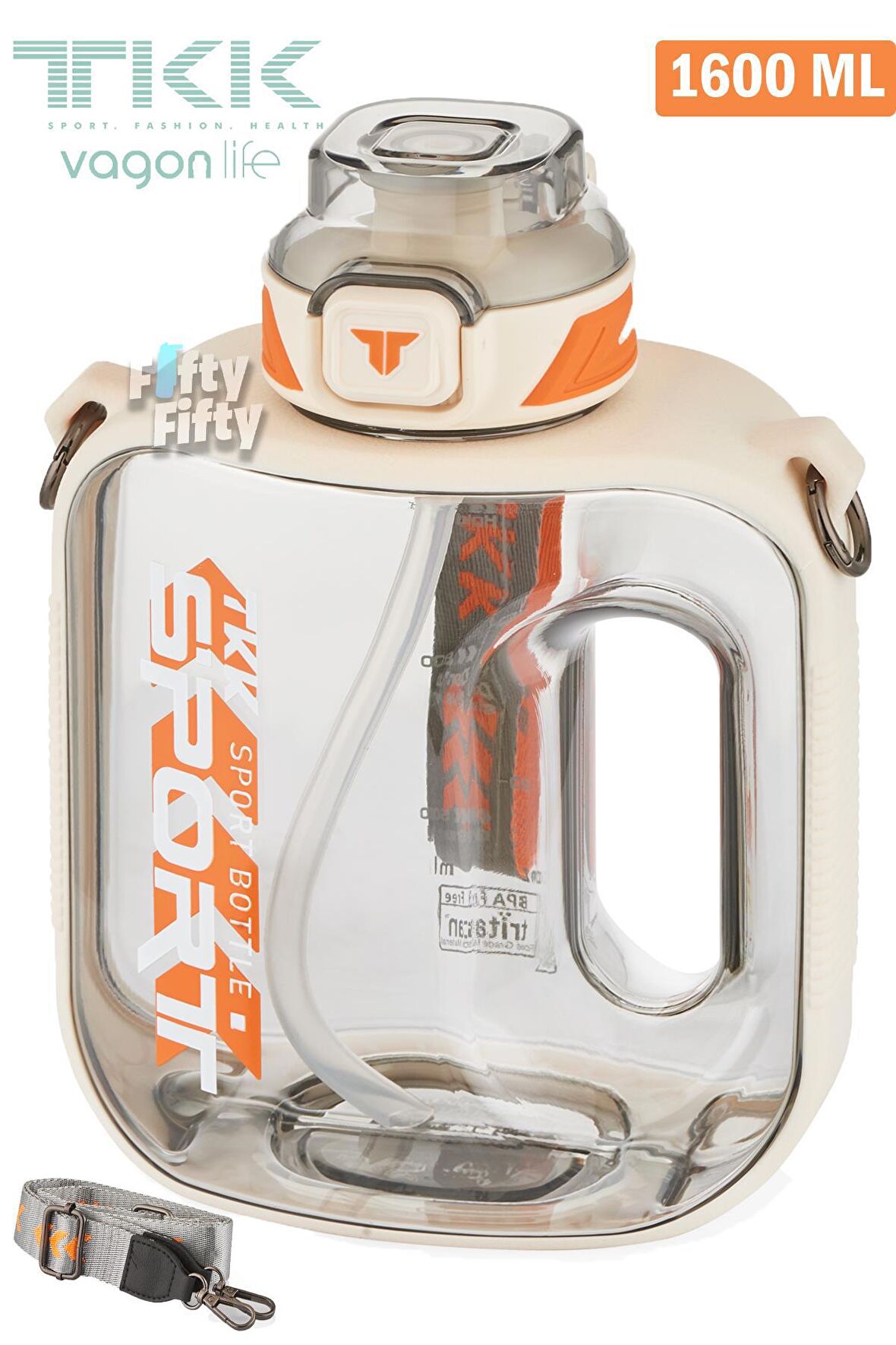 TKK 1600 ML Çift Kullanım Pipetli/Rahat içim Bpa İçermeyen Askılı Tritan Su Matarası FFTKK1022-1600