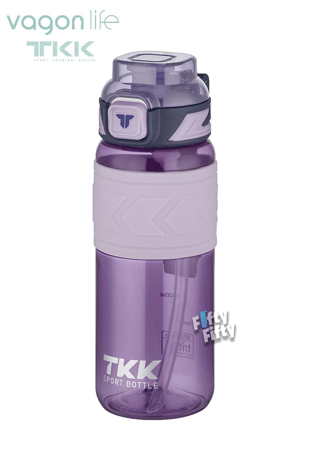 TKK 600 ML Çift Kullanım Pipetli/Rahat içim Bpa İçermeyen Taşıma Askılı Tritan Su Matarası FFTKK1019-600