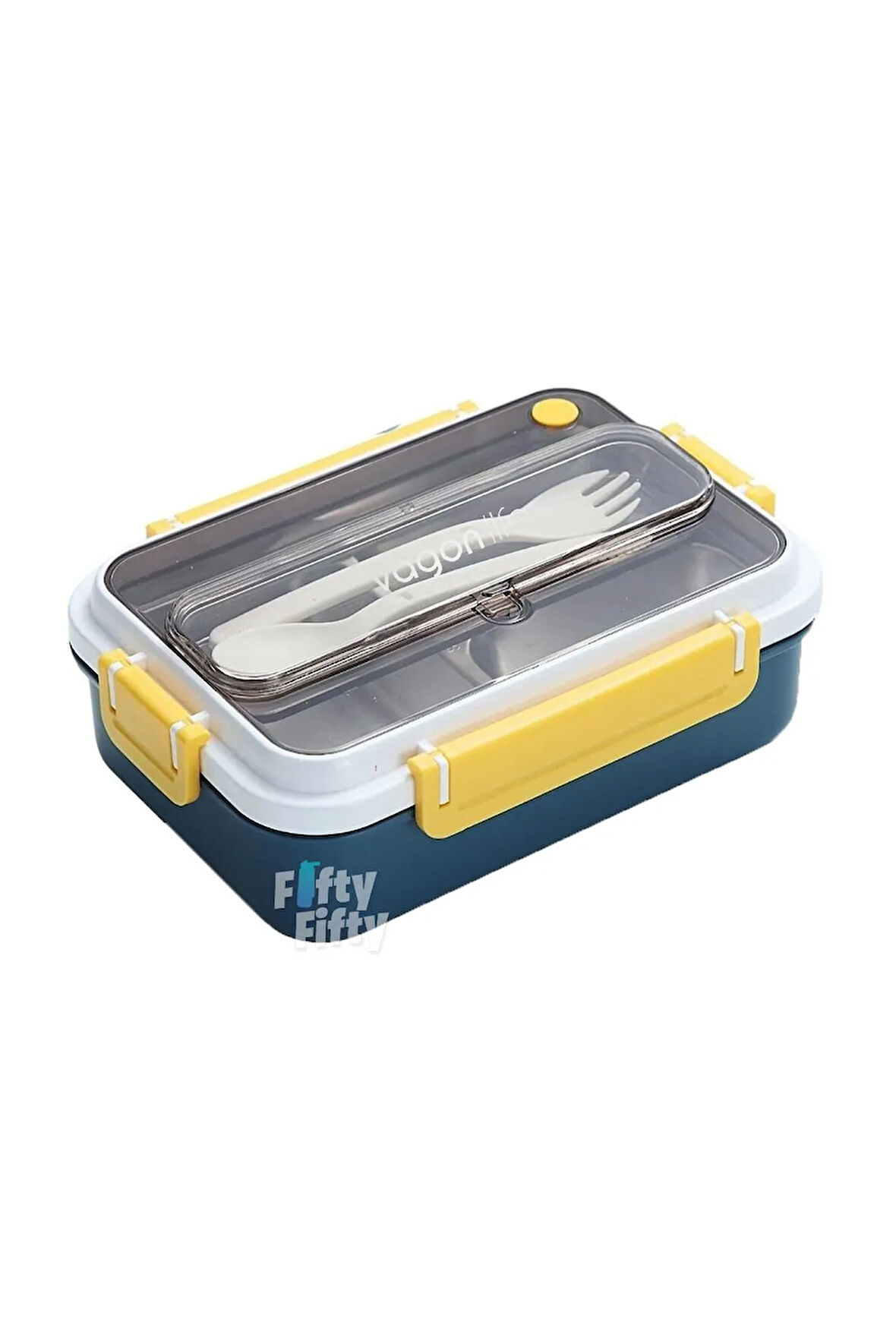 Bento Lunch Box Ofis-Okul İçin Yeni Nesil Sefer Tası Tek Kat 3 Bölme Çatal Ve Kaşıklı -Pas