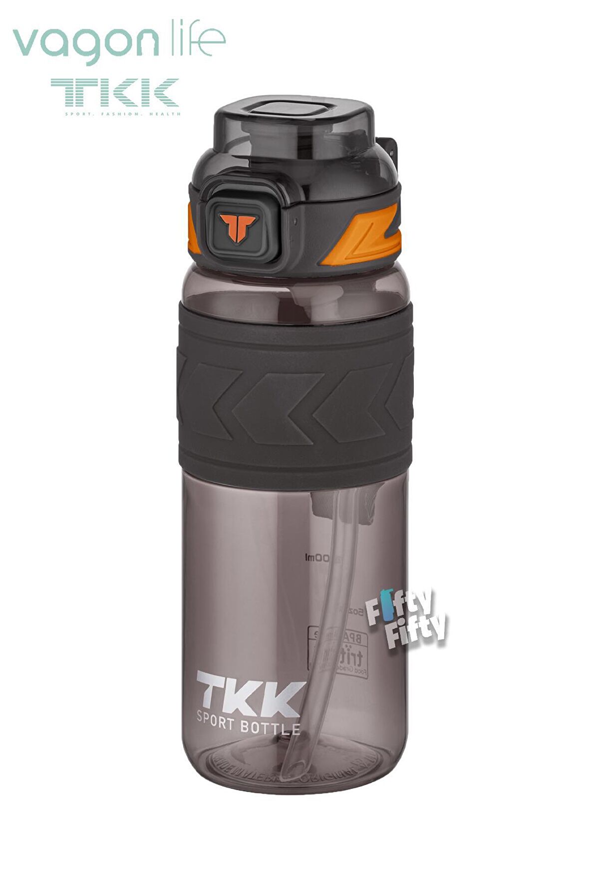 TKK 600 ML Çift Kullanım Pipetli/Rahat içim Bpa İçermeyen Taşıma Askılı Tritan Su Matarası FFTKK1019-600