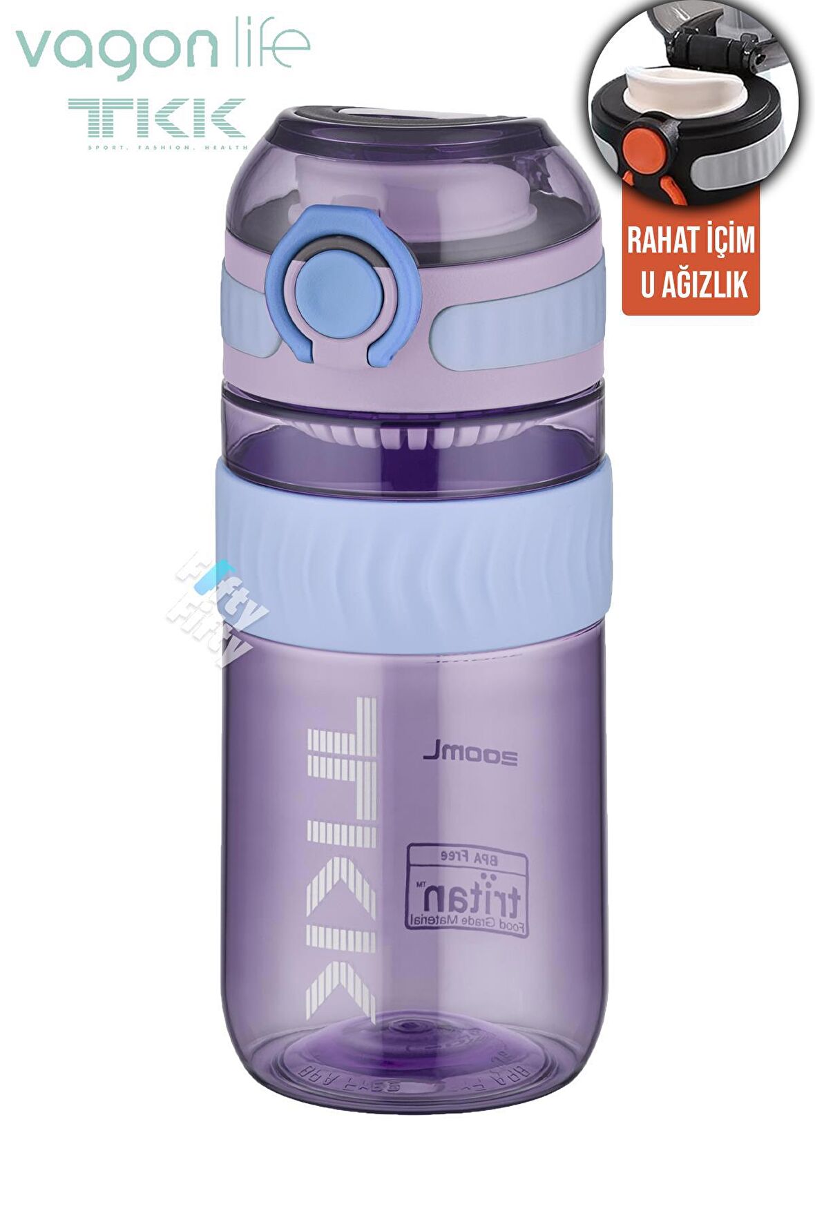 TKK 550 ML Rahat İçim (U Ağızlı) Bpa İçermeyen Taşıma Kulplu Tritan Su Matarası FFTKK1016-550ML