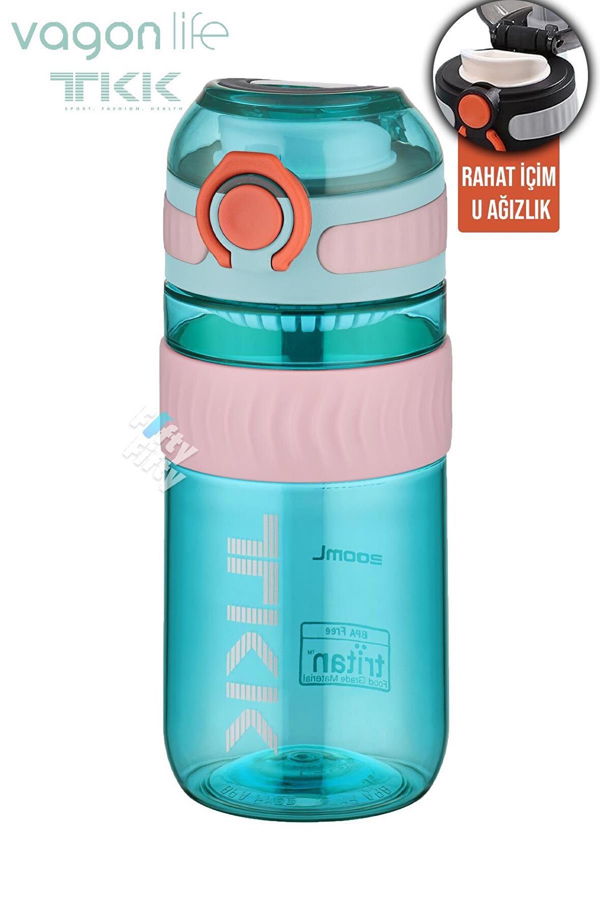 TKK 550 ML Rahat İçim (U Ağızlı) Bpa İçermeyen Taşıma Kulplu Tritan Su Matarası FFTKK1016-550ML