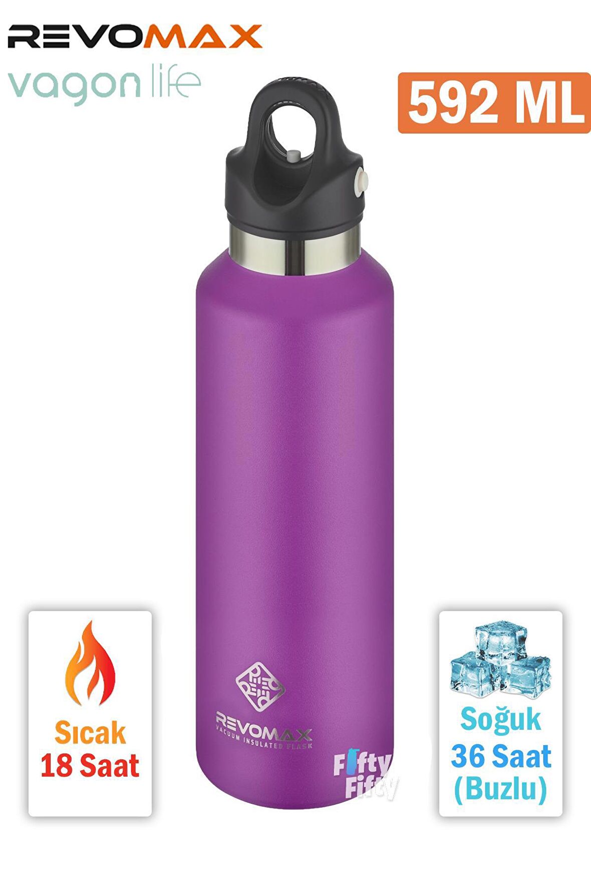Revomax 592 ML Büyük Kapasiteli Özel Kapak Sistemli 18saat Sıcak/36 Saat Soğuk  Çelik Termos -592ML 