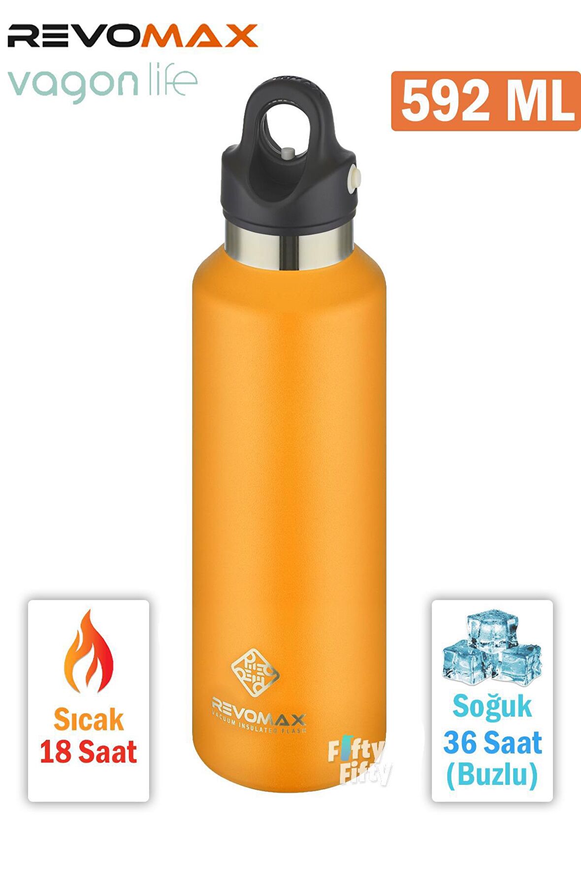 Revomax 592 ML Büyük Kapasiteli Özel Kapak Sistemli 18saat Sıcak/36 Saat Soğuk  Çelik Termos -592ML 