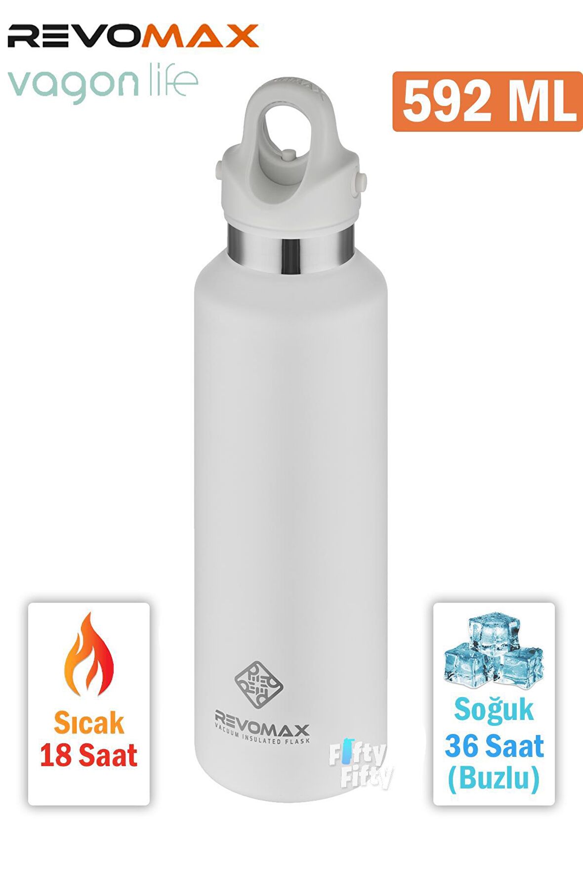 Revomax 592 ML Büyük Kapasiteli Özel Kapak Sistemli 18saat Sıcak/36 Saat Soğuk  Çelik Termos -592ML 