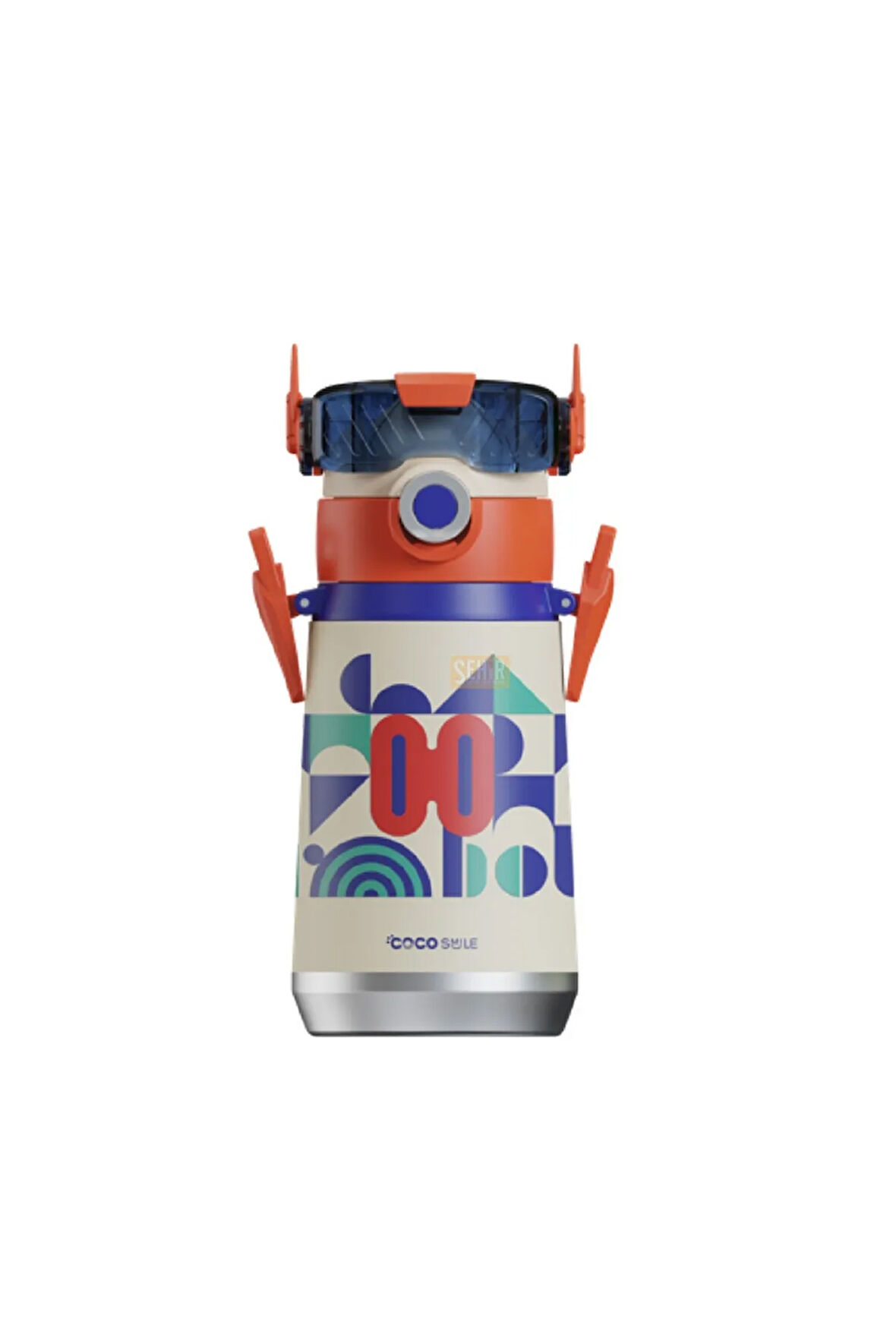 Cocosmile Özel Kutulu 500 ml Pipetli Çelik Termos -boyun Askılı- 4 Farklı Robot Modeli Cs0001