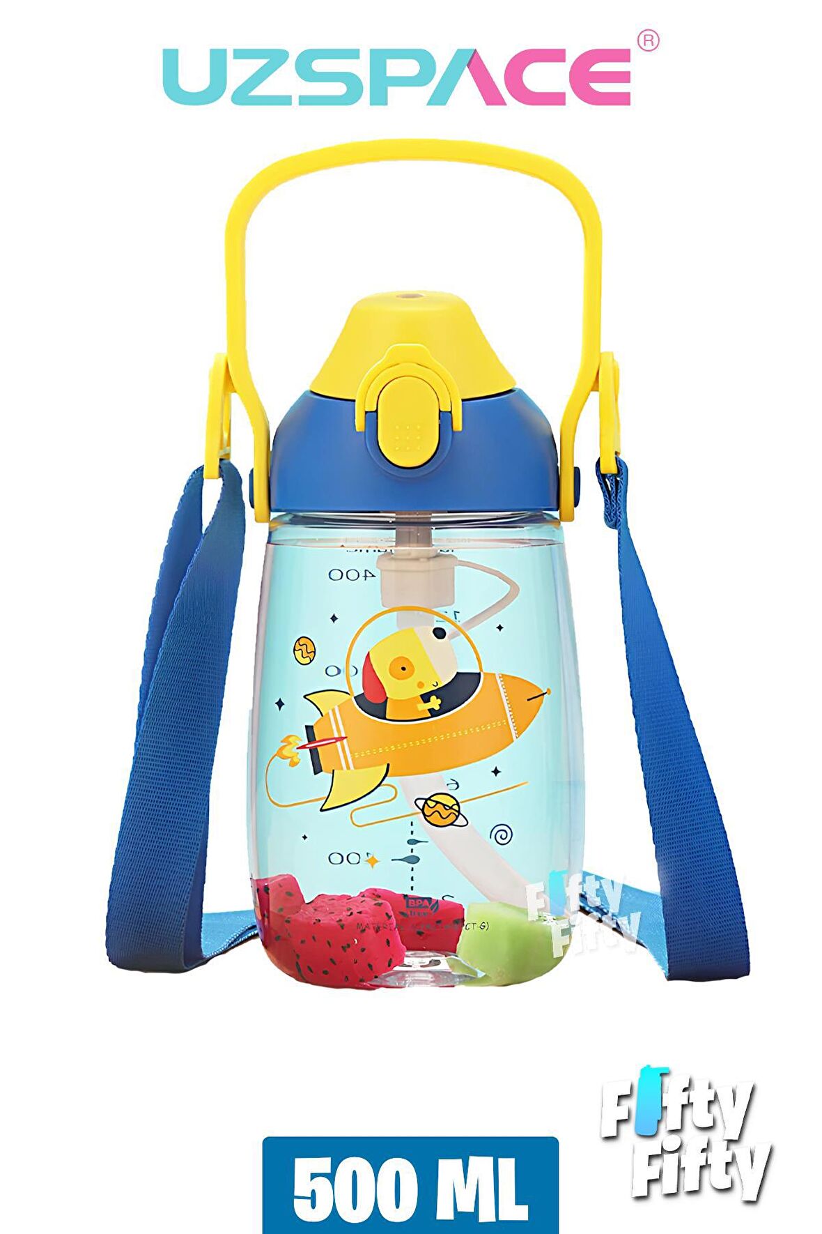 Uzspace Pipetli 500 Ml Boyun Askılı Tritan Çocuk Su Matarası -Kutulu- FFUZ2201500