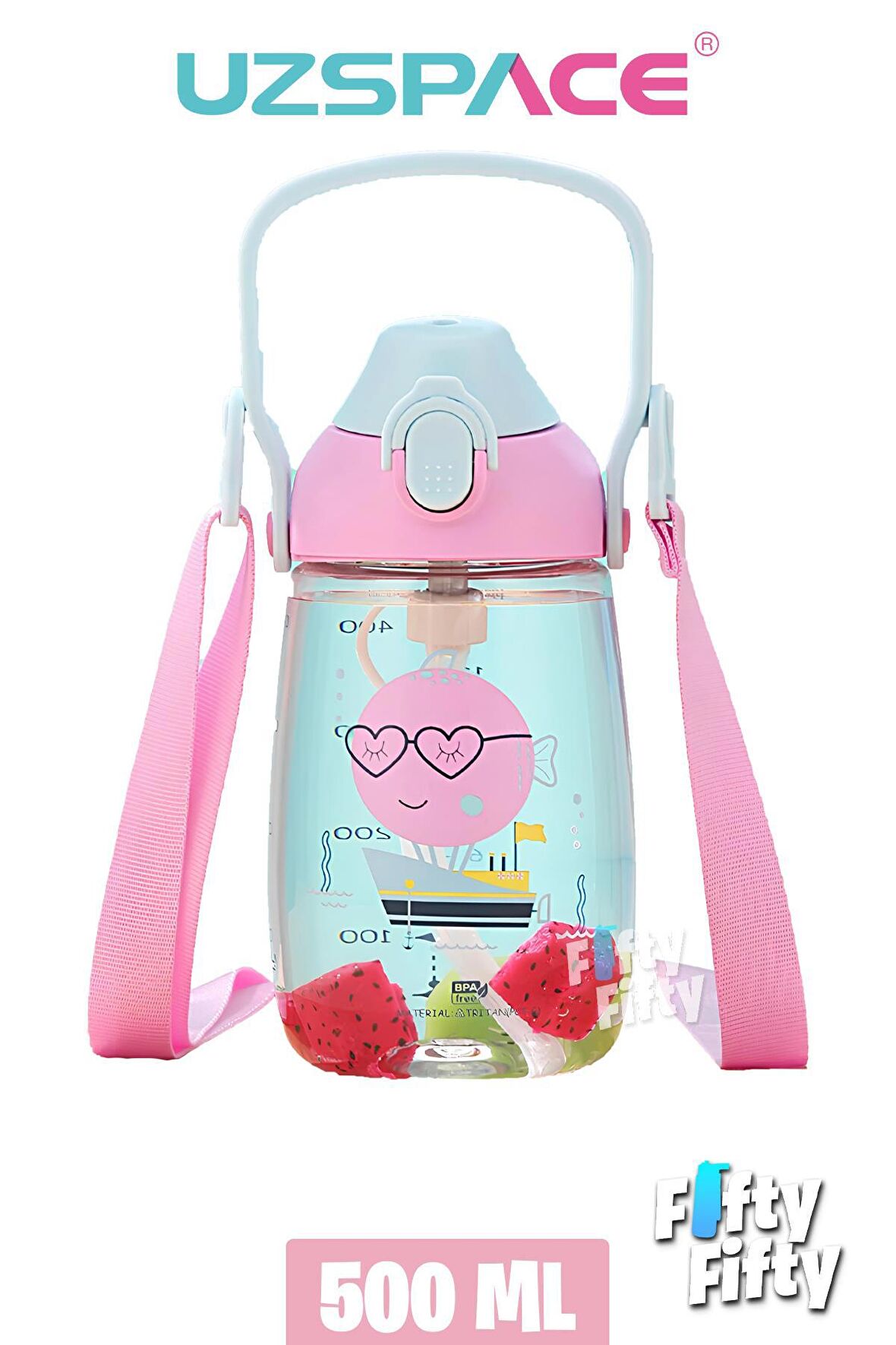 Uzspace Pipetli 500 Ml Boyun Askılı Tritan Çocuk Su Matarası -Kutulu- FFUZ2201500 