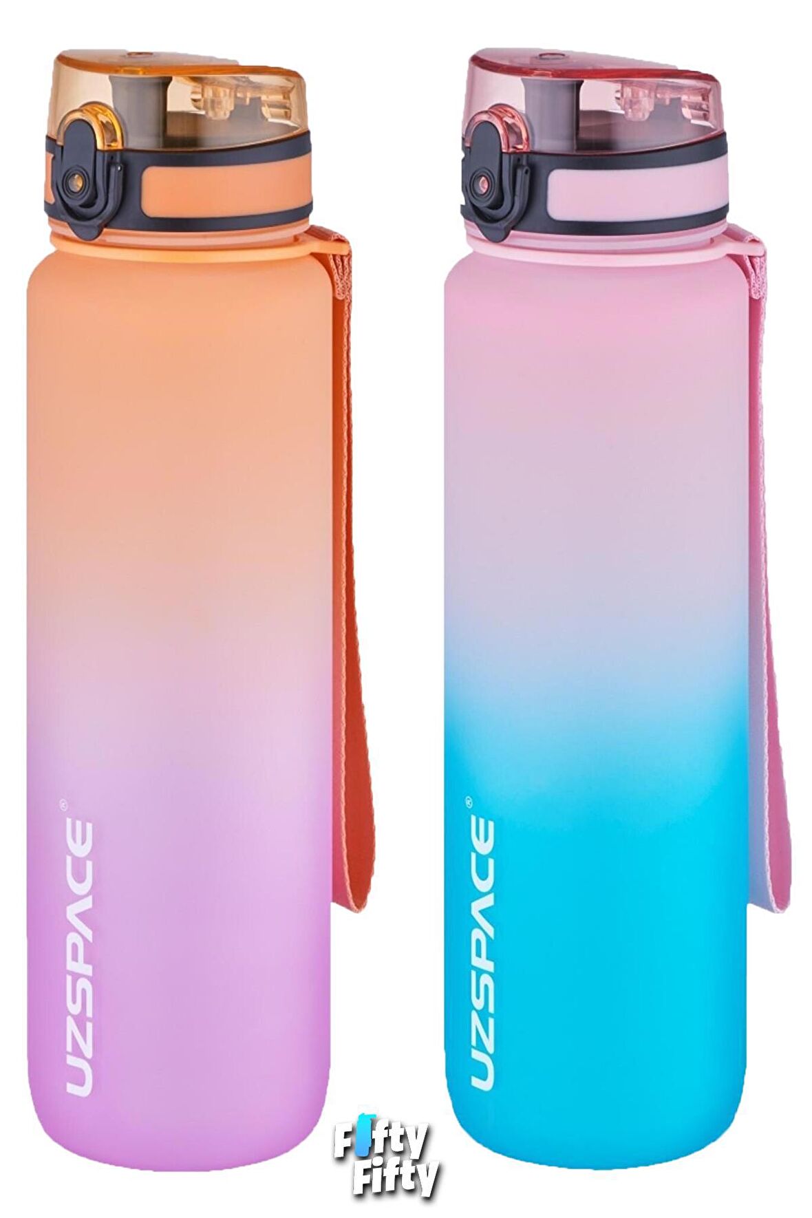 Uzspace 2'li Tritan Matara Seti 1000ml BÜYÜK BOY Çift Renk Softtouch FF Collection Tritan Su Matarası