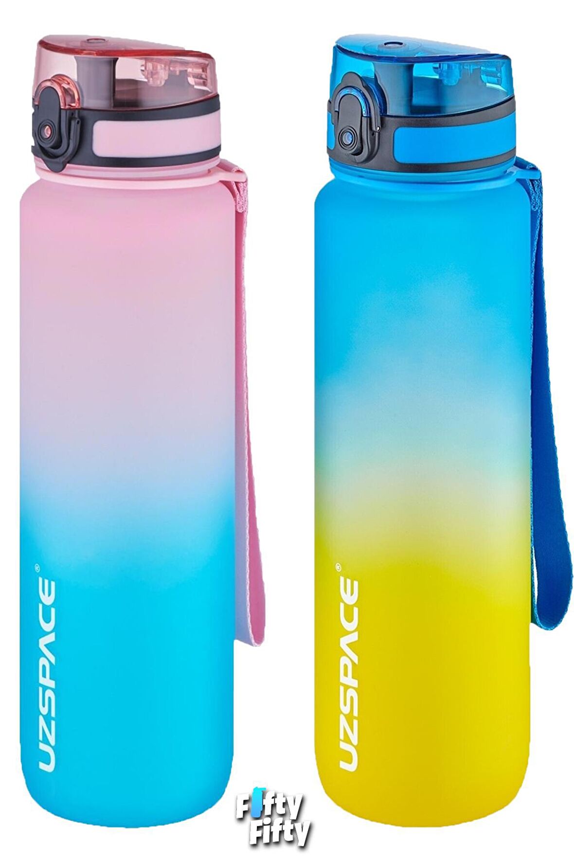 Uzspace 2'li Tritan Matara Seti 1000ml BÜYÜK BOY Çift Renk Softtouch FF Collection Tritan Su Matarası