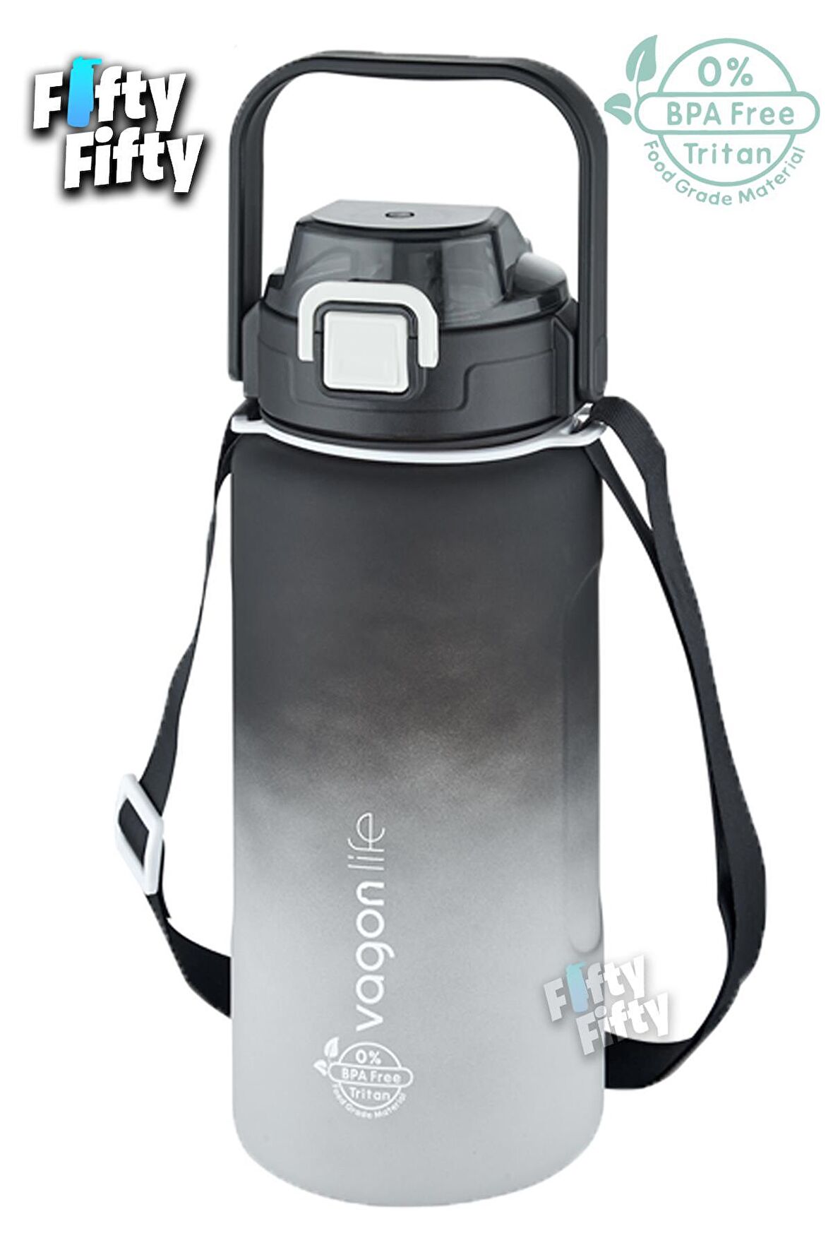 Vagonlife Tritan 1500ml Askılı-Pipetli/Pipetsiz Kullanım Çift Renk SoftTouch Motivasyon Matarası Çıkartma Hediyeli
