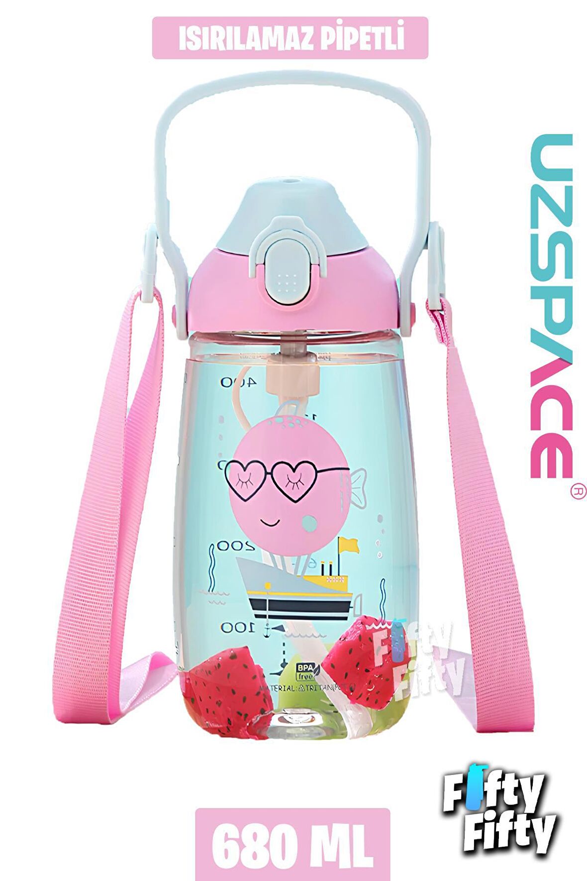 Uzspace Pipetli 680 Ml Boyun Askılı Tritan Çocuk Su Matarası -Kutulu- FFUZ2202680 