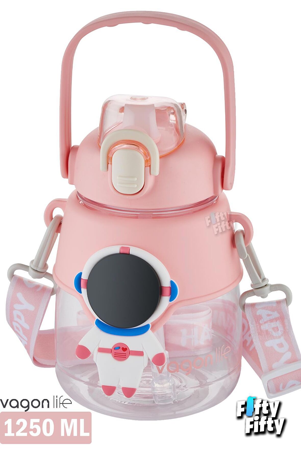 Vagonlife Silikon Pipetli 1250 ML Büyük Boy Askılı Ve Kulplu Su Matarası -Çıkartma Hediyeli-FFVGN6276-1250ML