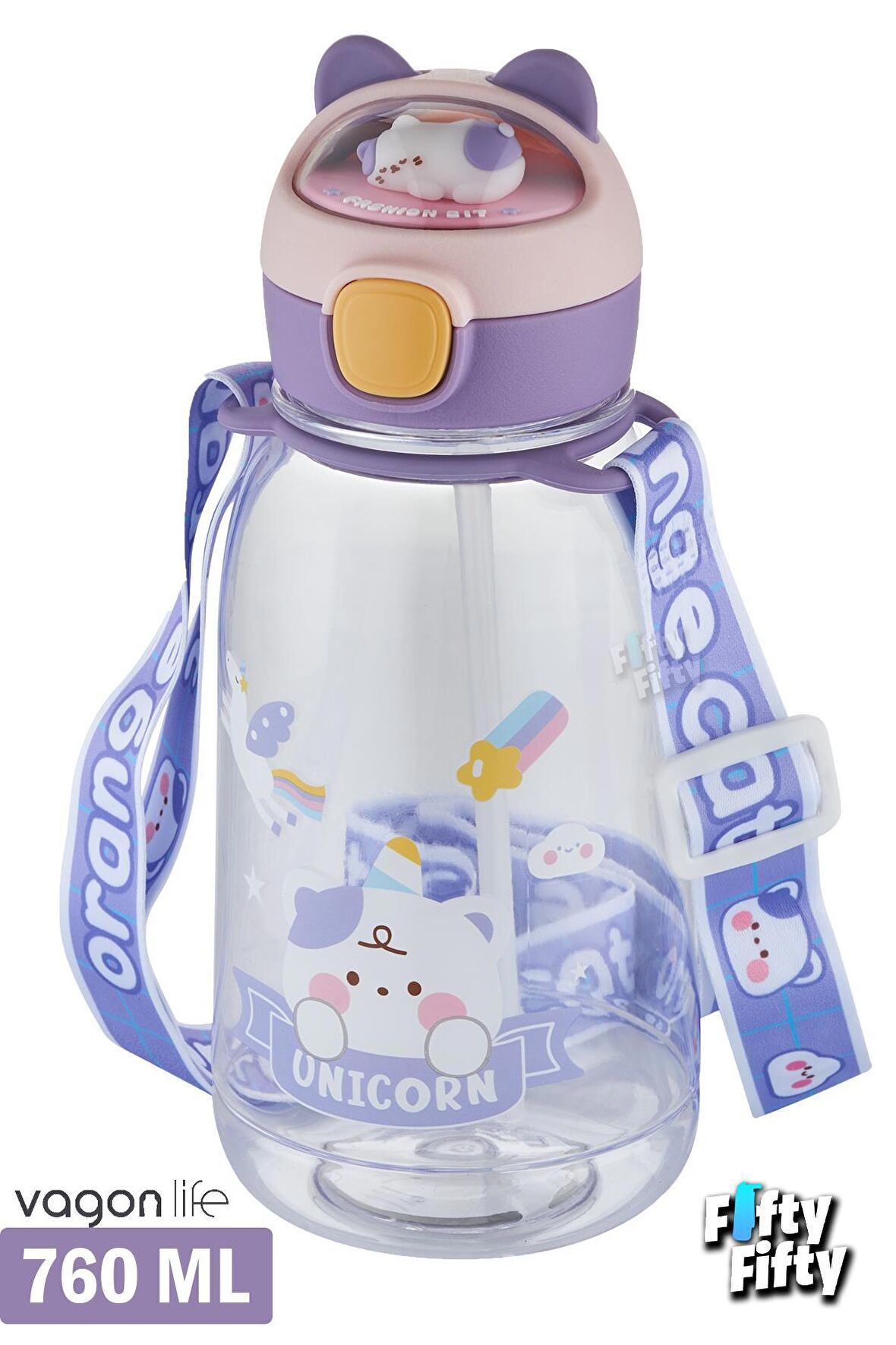 Vagonlife Pipetli 760 ML Boyun Askılı Çocuk Su Matarası 3D Hayvan Figürlü-FFVGN2021-760ML