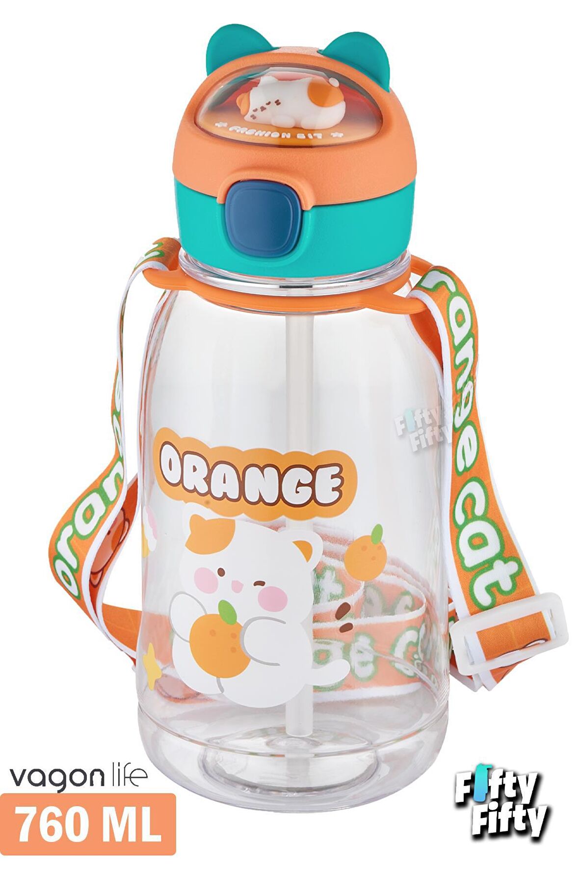 Vagonlife Pipetli 760 ML Boyun Askılı Çocuk Su Matarası 3D Hayvan Figürlü-FFVGN2021-760ML