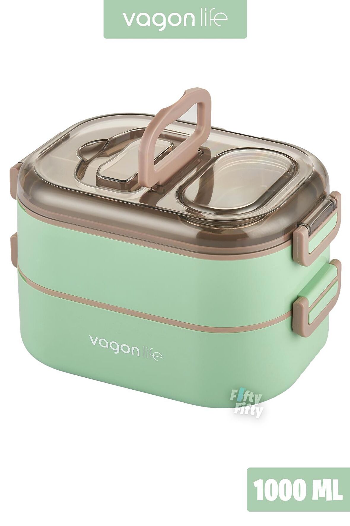 Vagonlife 1000 ML İki Kat Üç Bölme Paslanmaz Çelik Bento Lunch Box Yeni Nesil Sefer Tası-Sos Kaseli Model-FFLBOX7081