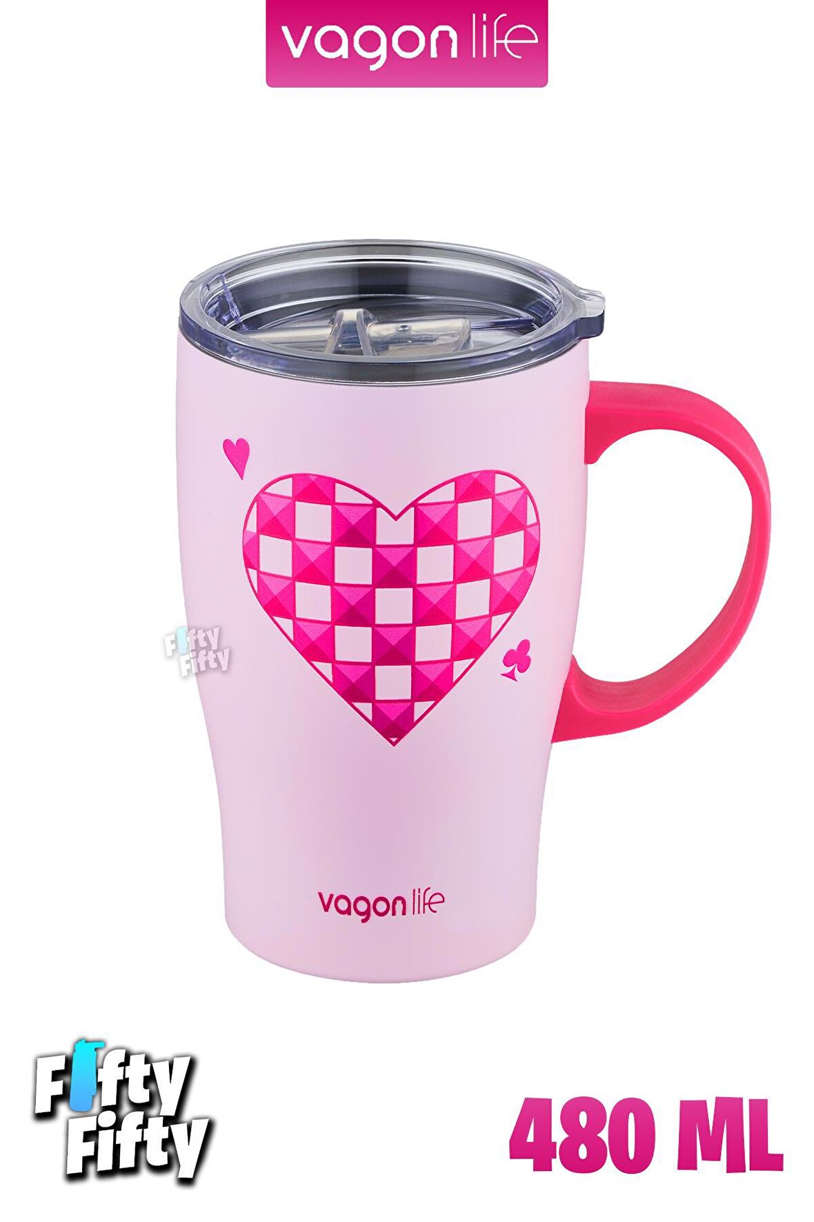 Vagonlife Travel Mug 480 ML Paslanmaz Çelik Termos Yalıtımlı Kulplu Kupa Kahve Bardağı-FFVGN8136480ML