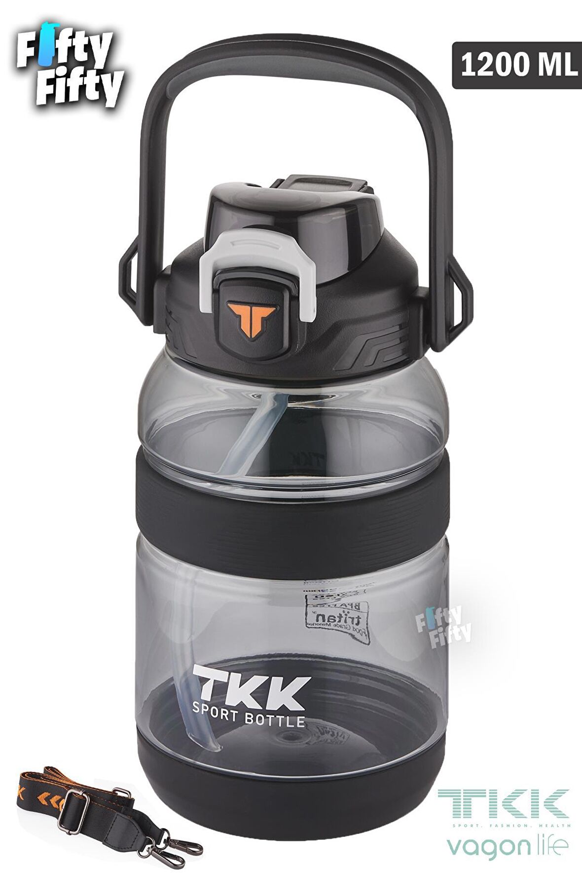 TKK 1200 ML Tek Kapak Çift Kullanım Pipetli/Rahat İçim Tritan Su Matarası-FFTKK1026-1200ML