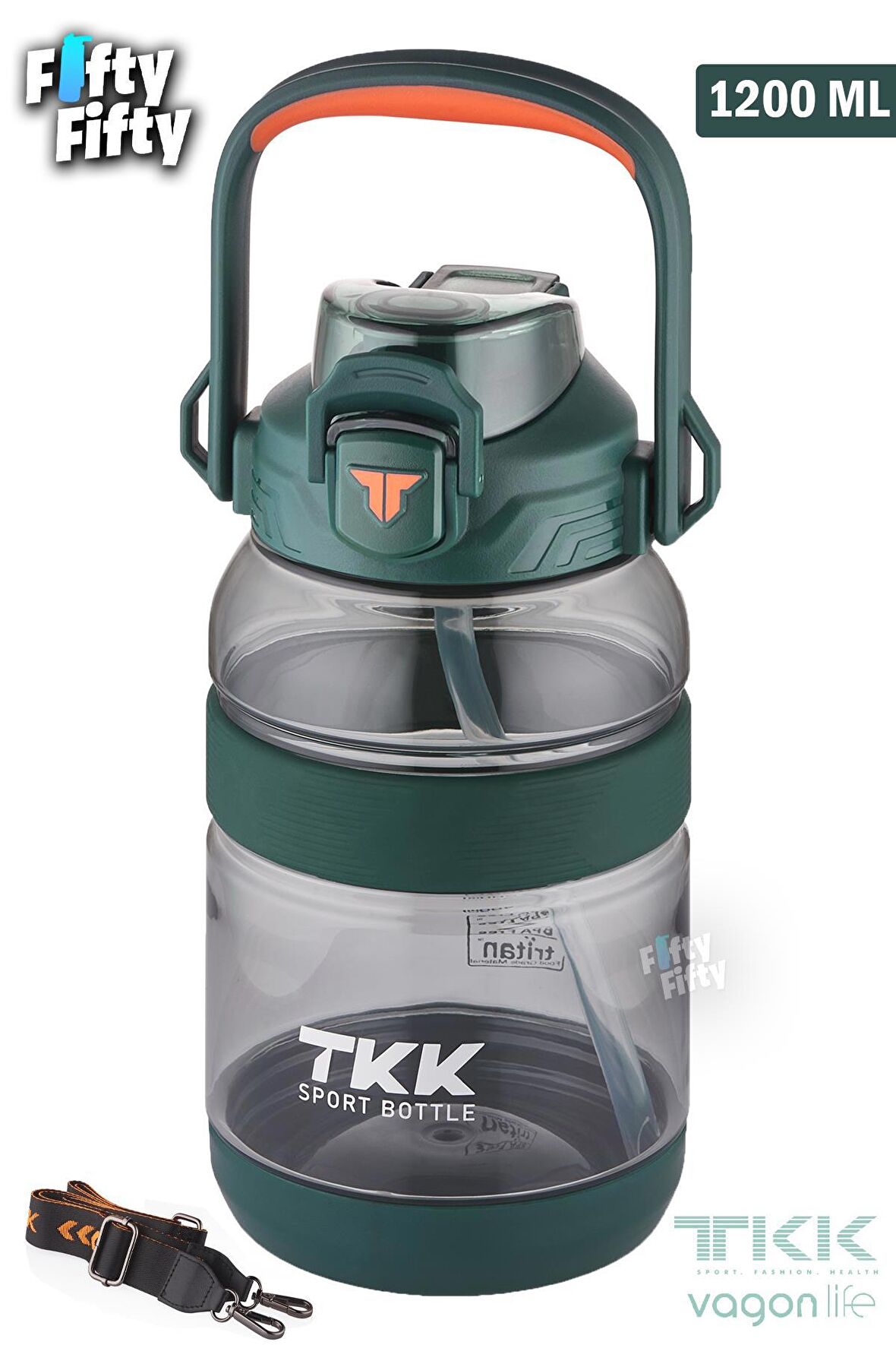TKK 1200 ML Tek Kapak Çift Kullanım Pipetli/Rahat İçim Tritan Su Matarası-FFTKK1026-1200ML