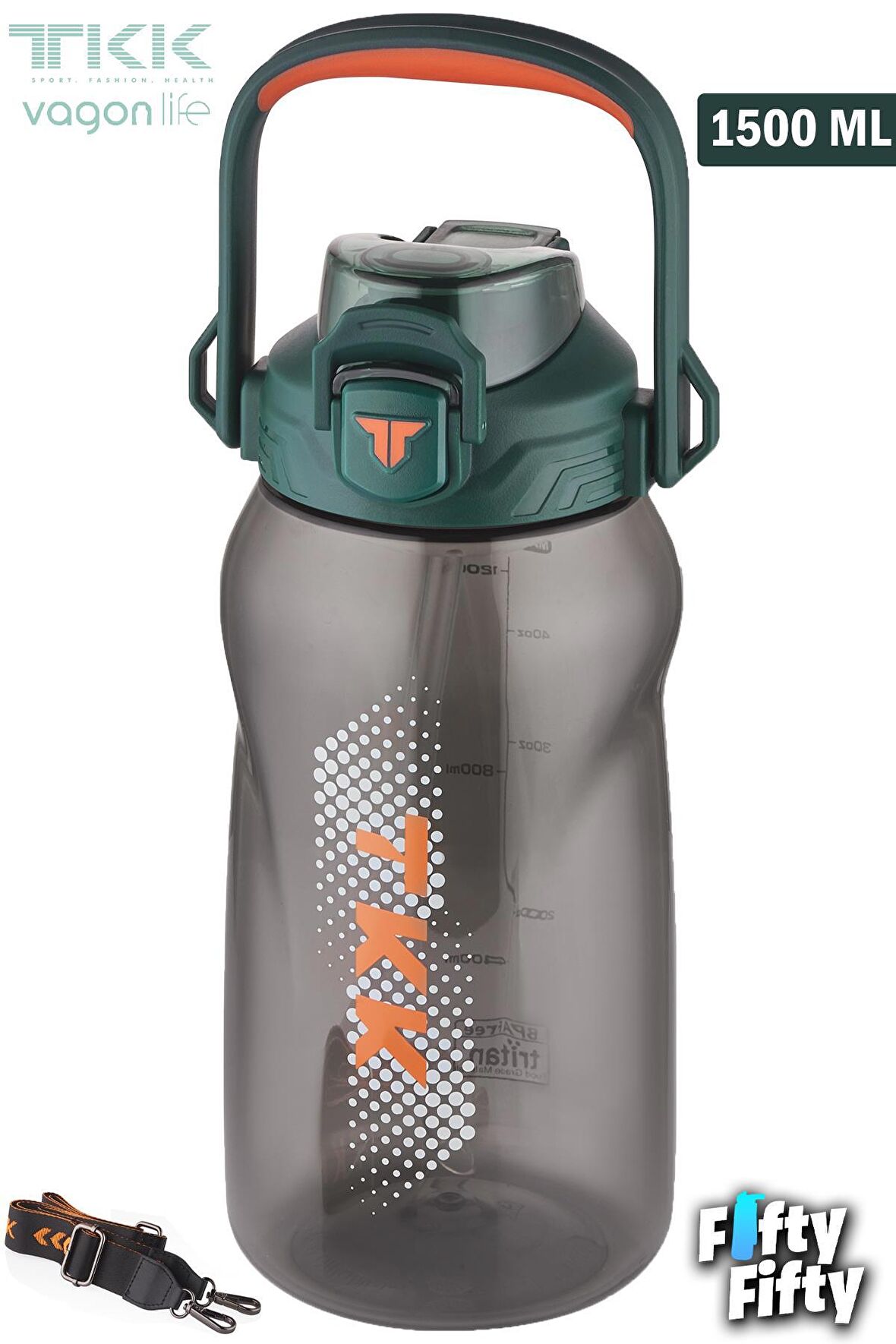TKK 1500 ML Tek Kapak Çift Kullanım Pipetli/Rahat İçim Tritan Su Matarası-FFTKK1027-1500ML