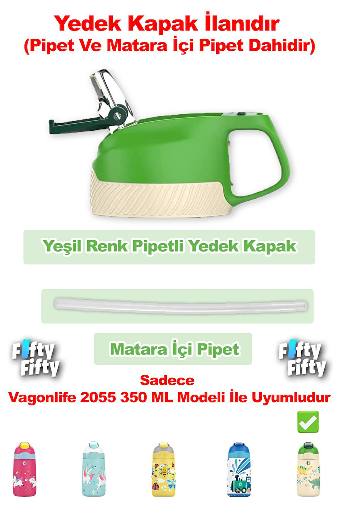 Vagonlife Pipetli Yedek Kapak + Matara İçi Pipet (Sadece 2055 350 ML Çocuk Termosu İle Uyumludur)