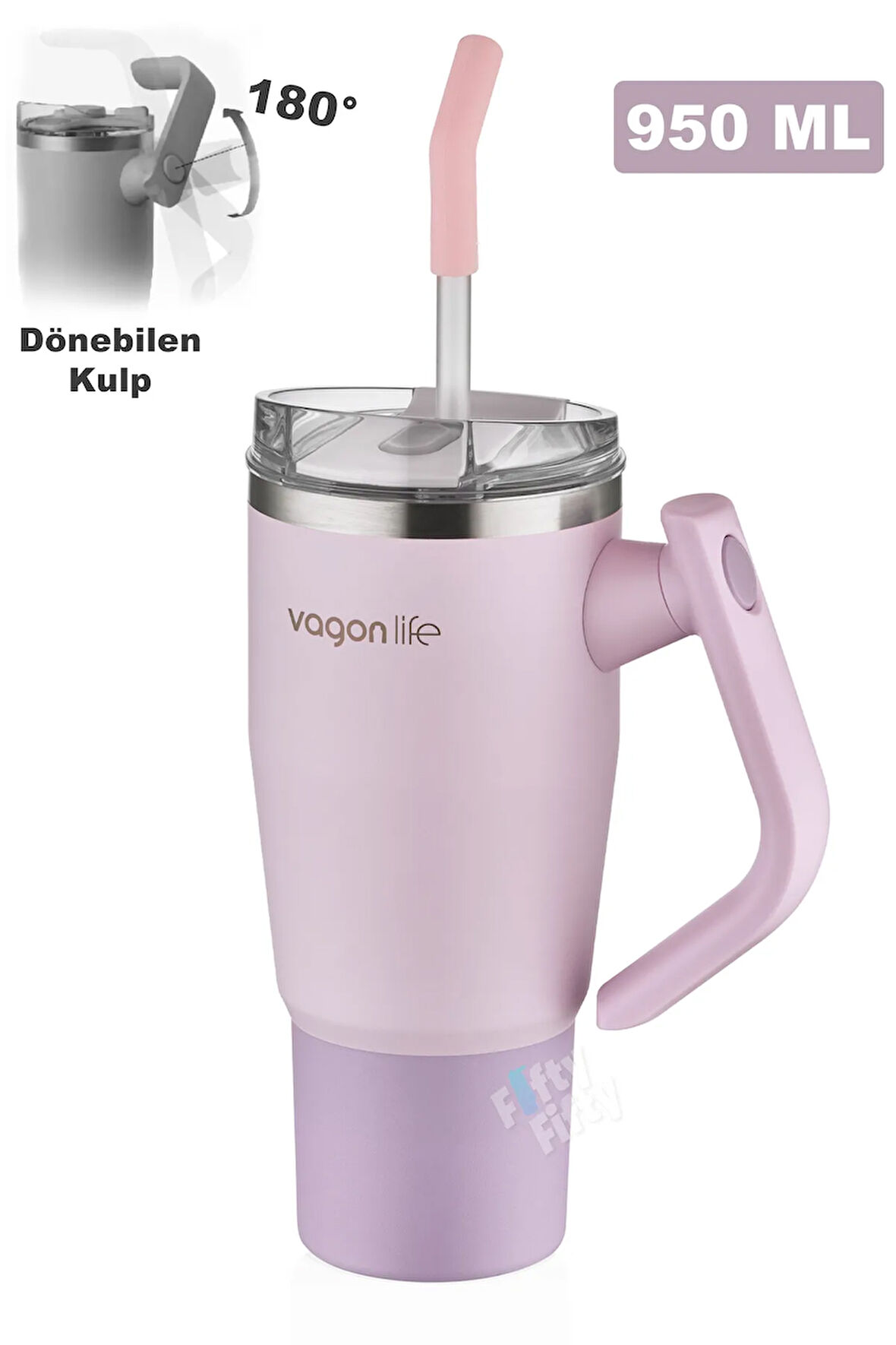 Rotate Handle Tumbler Cup 0.94ML/34oz Pipetli/Rahat İçim Vakumlu Paslanmaz Çelik Termos-FF