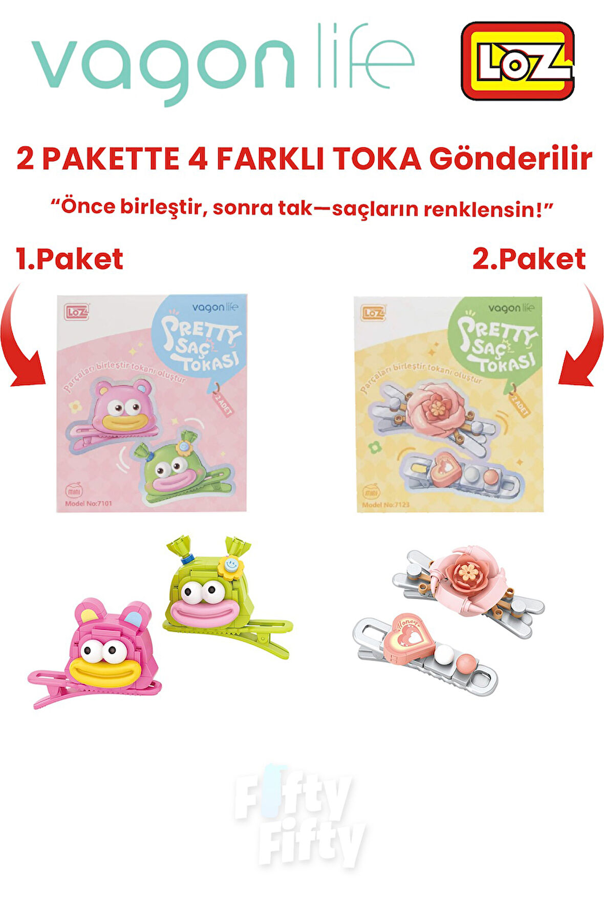 4'lü Saç Toka Seti Önce Birleştir,Sonra Tak (2 Paket 4 Adet Gönderilir) Yapı Toka Seti FF