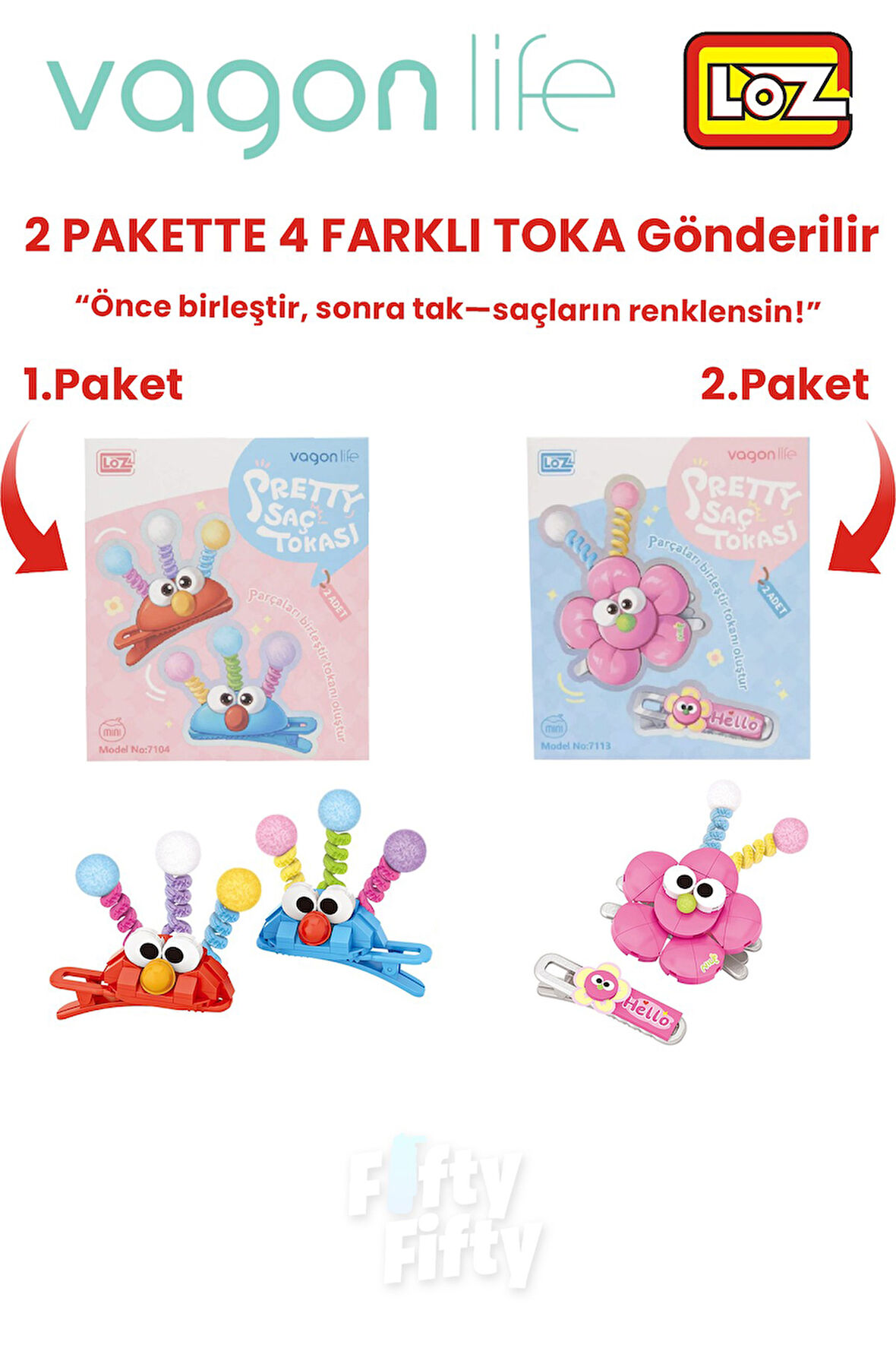 4'lü Saç Toka Seti Önce Birleştir,Sonra Tak (2 Paket 4 Adet Gönderilir) Yapı Toka Seti FF