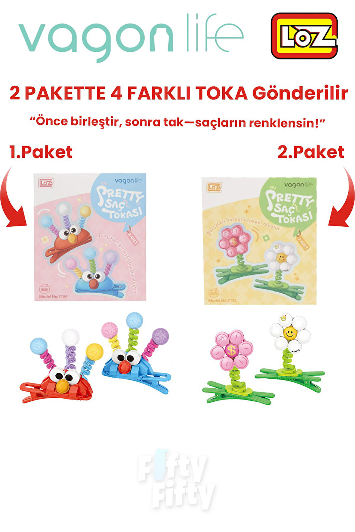4'lü Saç Toka Seti Önce Birleştir,Sonra Tak (2 Paket 4 Adet Gönderilir) Yapı Toka Seti FF