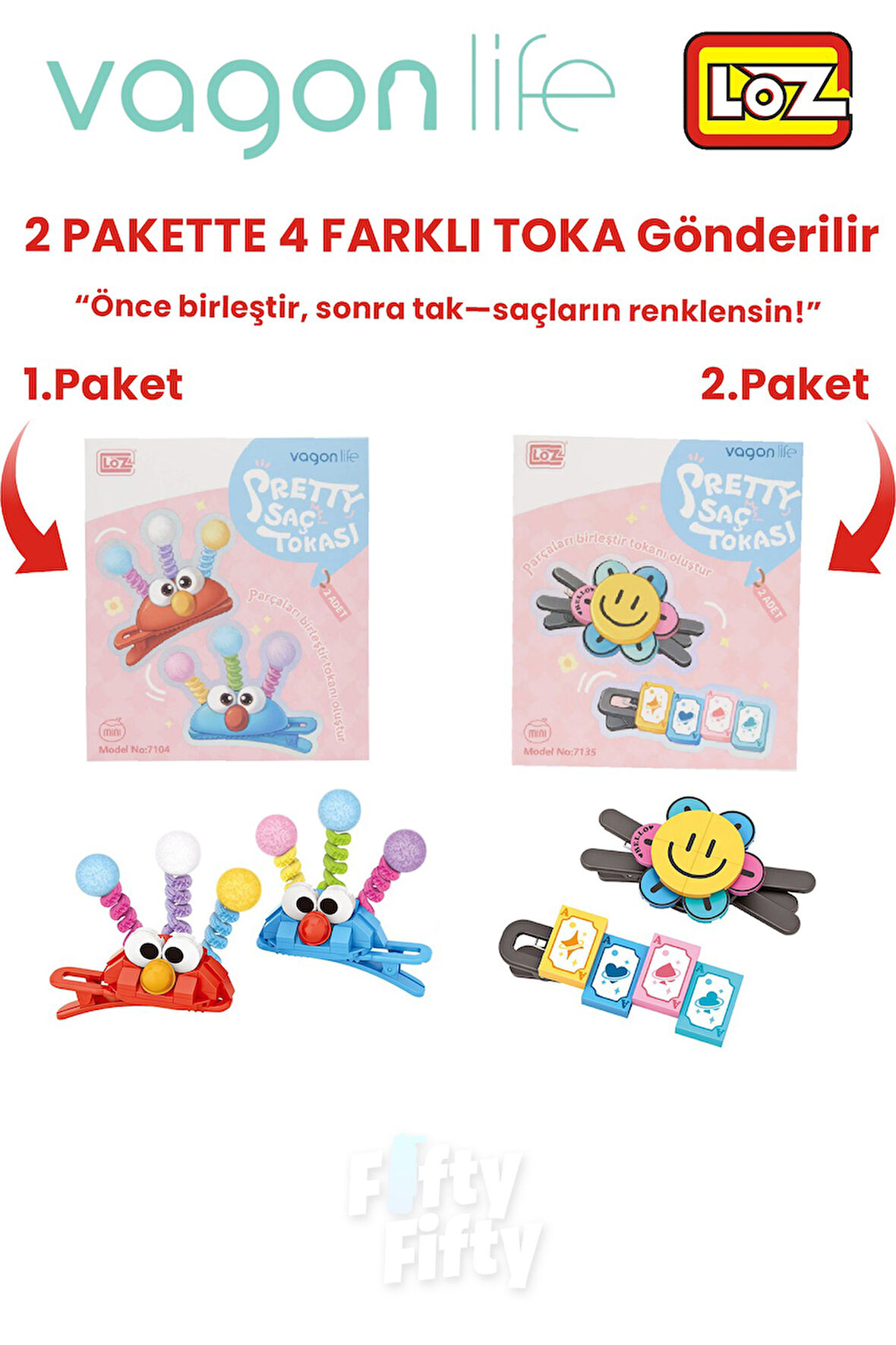 4'lü Saç Toka Seti Önce Birleştir,Sonra Tak (2 Paket 4 Adet Gönderilir) Yapı Toka Seti FF