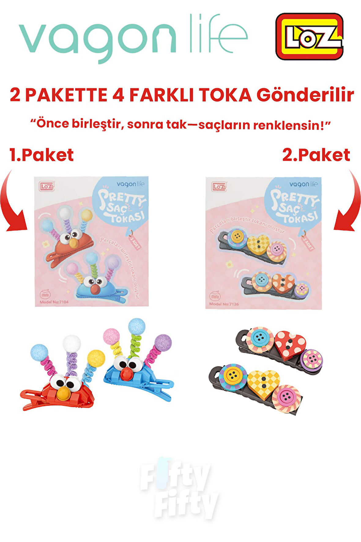 4'lü Saç Toka Seti Önce Birleştir,Sonra Tak (2 Paket 4 Adet Gönderilir) Yapı Toka Seti FF
