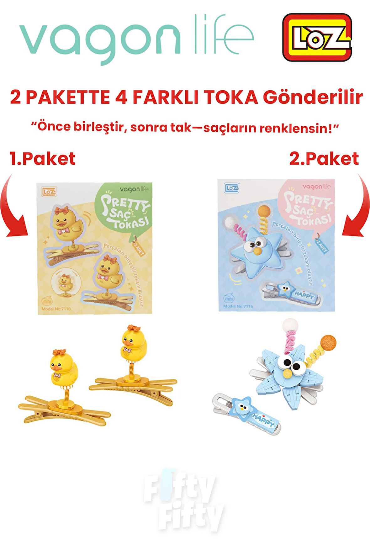 4'lü Saç Toka Seti Önce Birleştir,Sonra Tak (2 Paket 4 Adet Gönderilir) Yapı Toka Seti FF