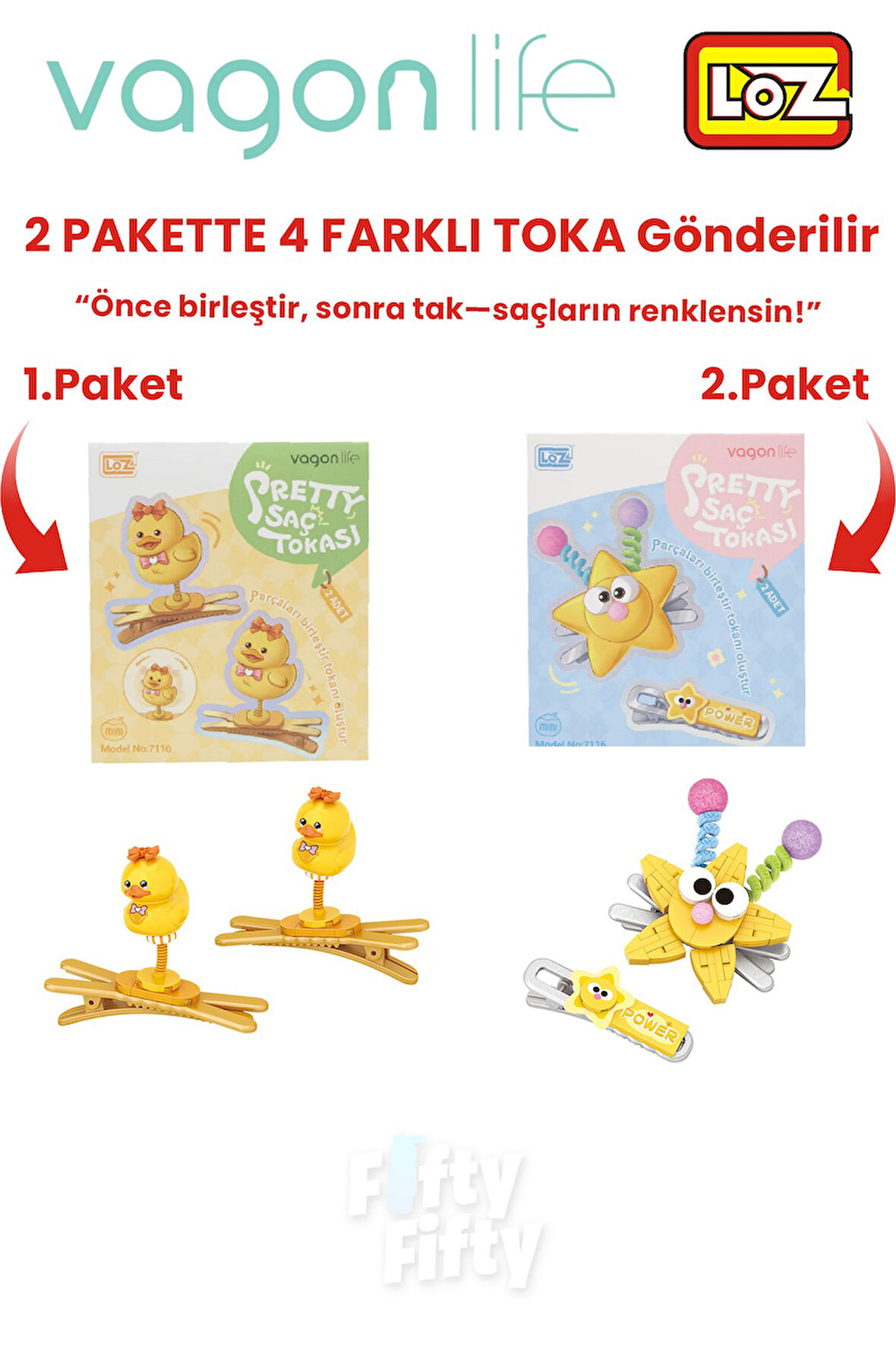 4'lü Saç Toka Seti Önce Birleştir,Sonra Tak (2 Paket 4 Adet Gönderilir) Yapı Toka Seti FF
