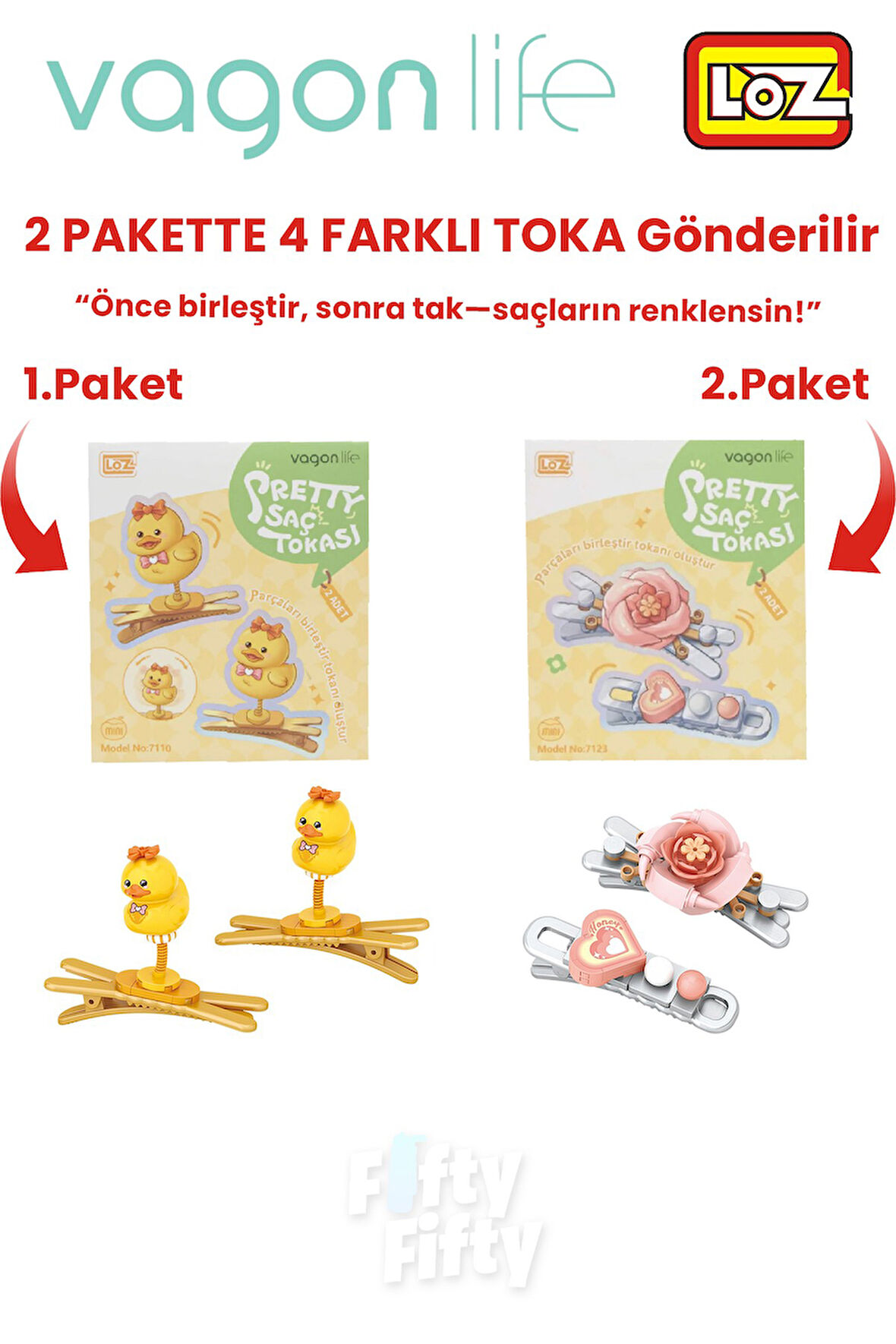 4'lü Saç Toka Seti Önce Birleştir,Sonra Tak (2 Paket 4 Adet Gönderilir) Yapı Toka Seti FF