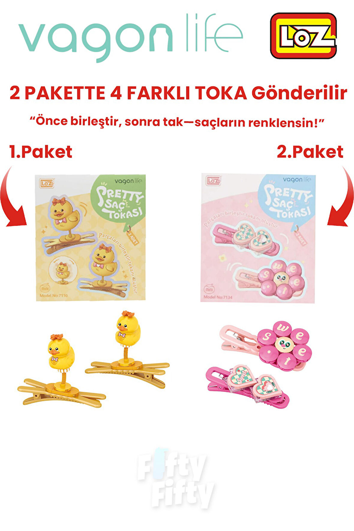 4'lü Saç Toka Seti Önce Birleştir,Sonra Tak (2 Paket 4 Adet Gönderilir) Yapı Toka Seti FF