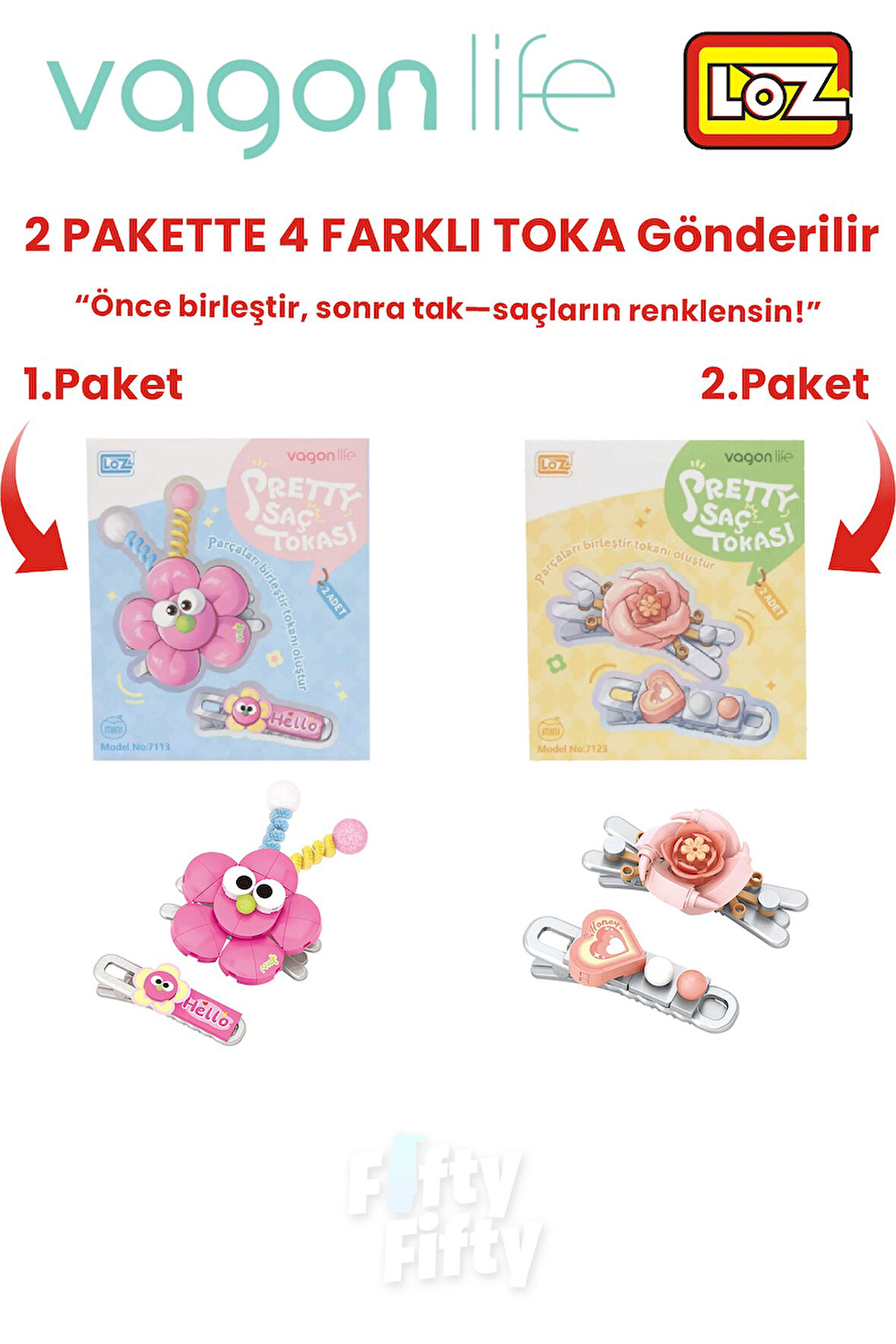 4'lü Saç Toka Seti Önce Birleştir,Sonra Tak (2 Paket 4 Adet Gönderilir) Yapı Toka Seti FF