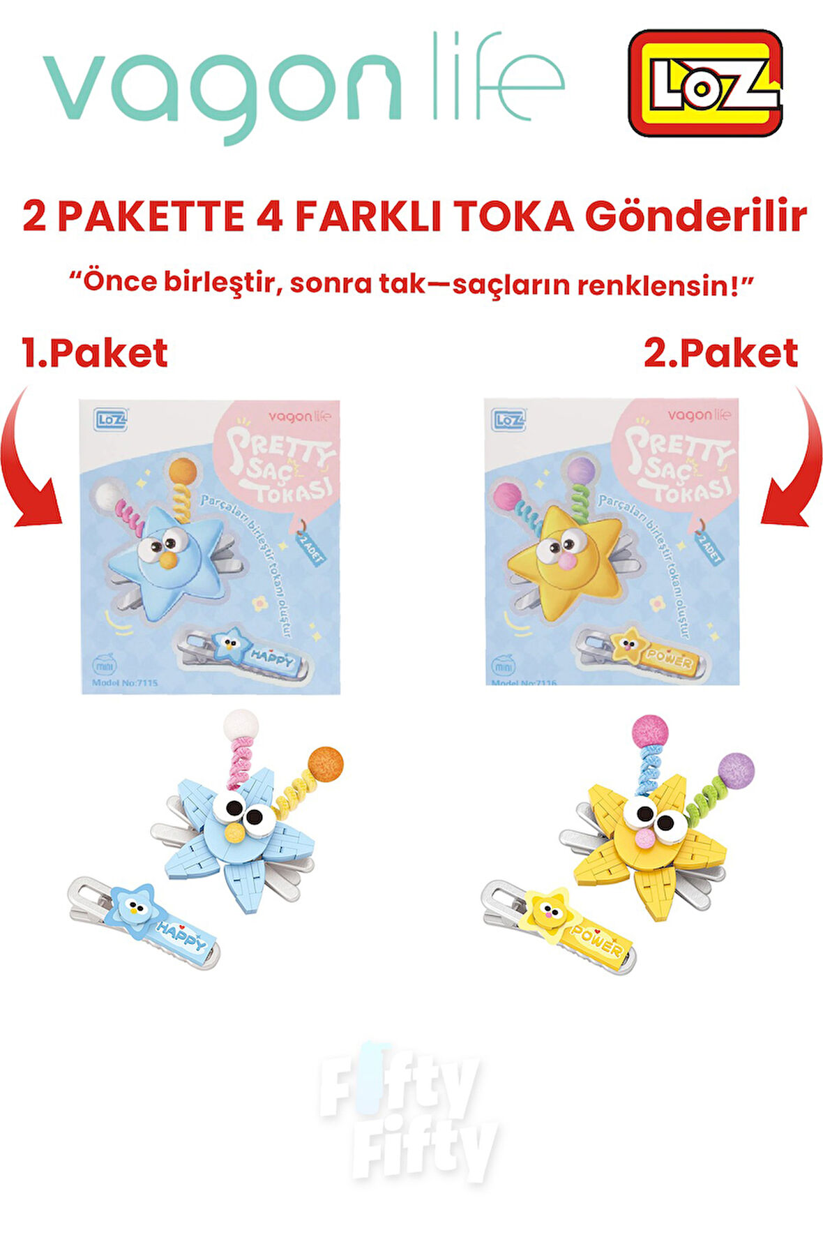 4'lü Saç Toka Seti Önce Birleştir,Sonra Tak (2 Paket 4 Adet Gönderilir) Yapı Toka Seti FF