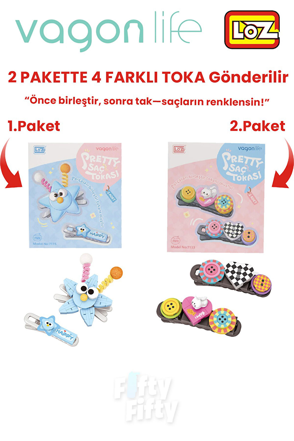 4'lü Saç Toka Seti Önce Birleştir,Sonra Tak (2 Paket 4 Adet Gönderilir) Yapı Toka Seti FF