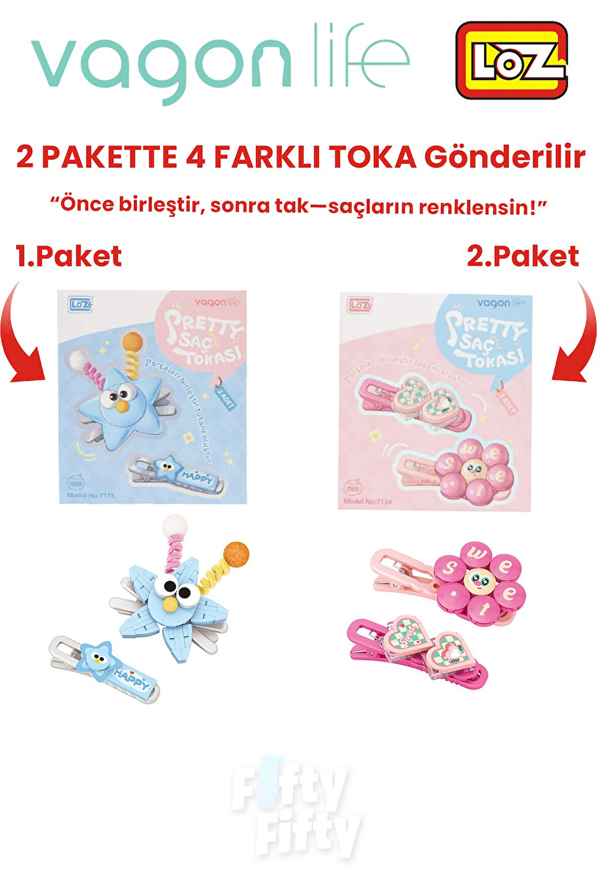 4'lü Saç Toka Seti Önce Birleştir,Sonra Tak (2 Paket 4 Adet Gönderilir) Yapı Toka Seti FF