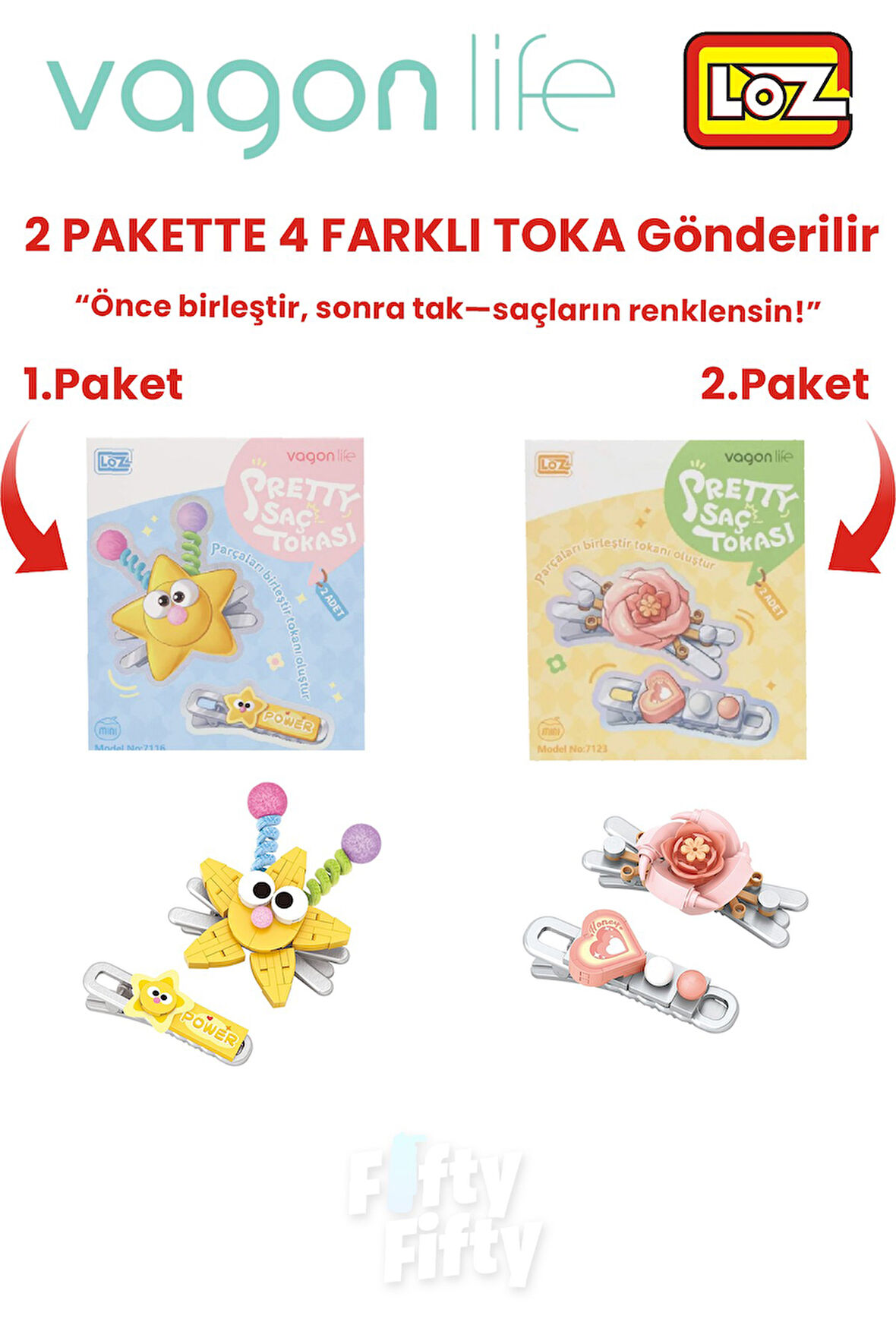 4'lü Saç Toka Seti Önce Birleştir,Sonra Tak (2 Paket 4 Adet Gönderilir) Yapı Toka Seti FF