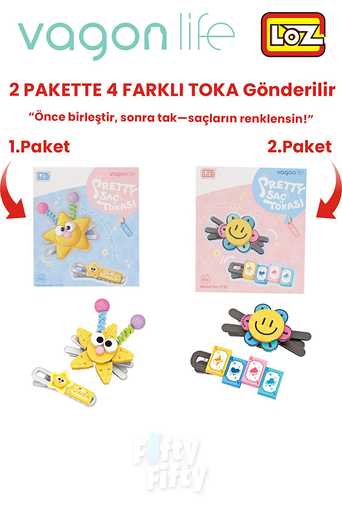 4'lü Saç Toka Seti Önce Birleştir,Sonra Tak (2 Paket 4 Adet Gönderilir) Yapı Toka Seti FF