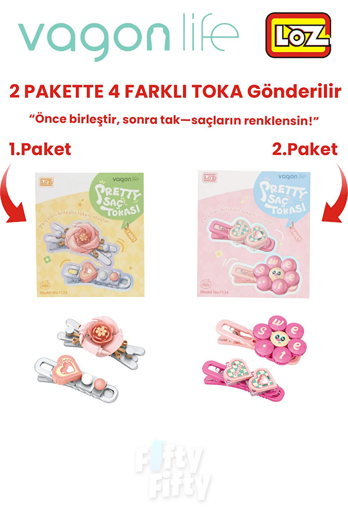 4'lü Saç Toka Seti Önce Birleştir,Sonra Tak (2 Paket 4 Adet Gönderilir) Yapı Toka Seti FF