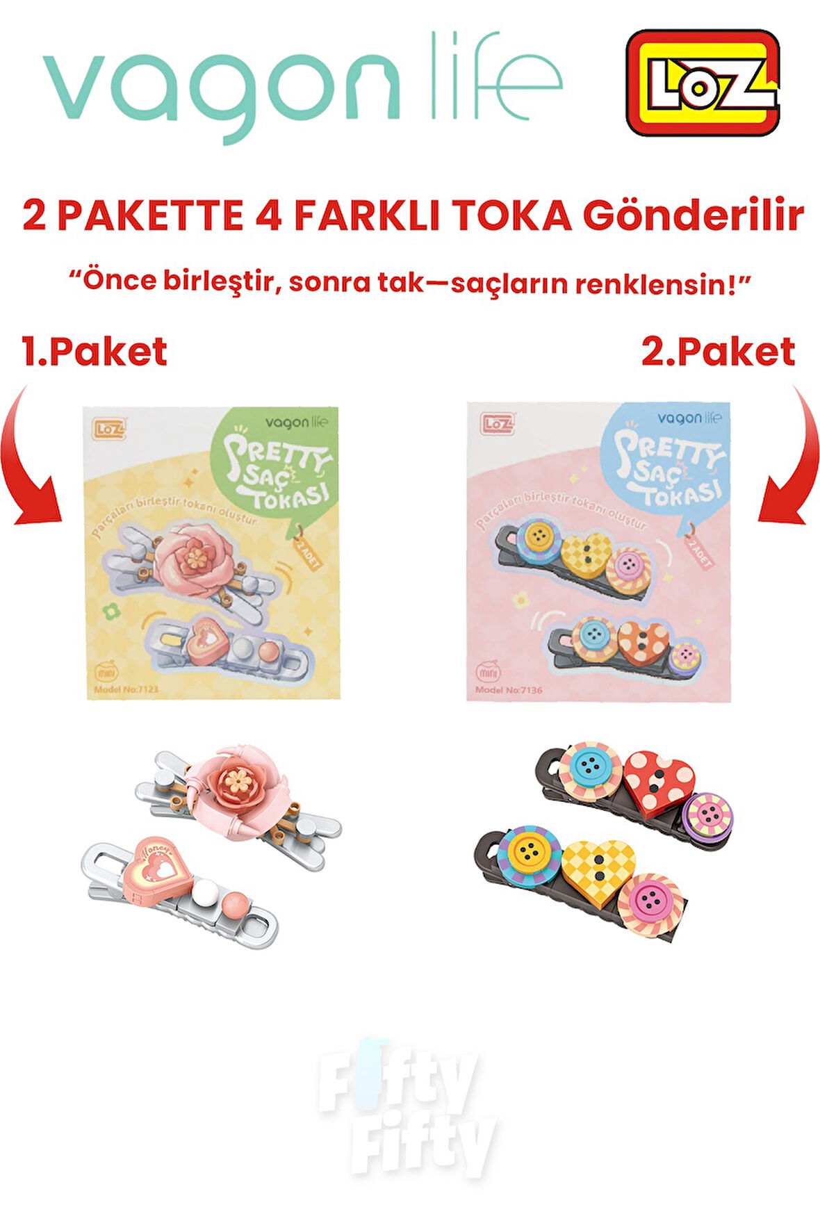 4'lü Saç Toka Seti Önce Birleştir,Sonra Tak (2 Paket 4 Adet Gönderilir) Yapı Toka Seti FF