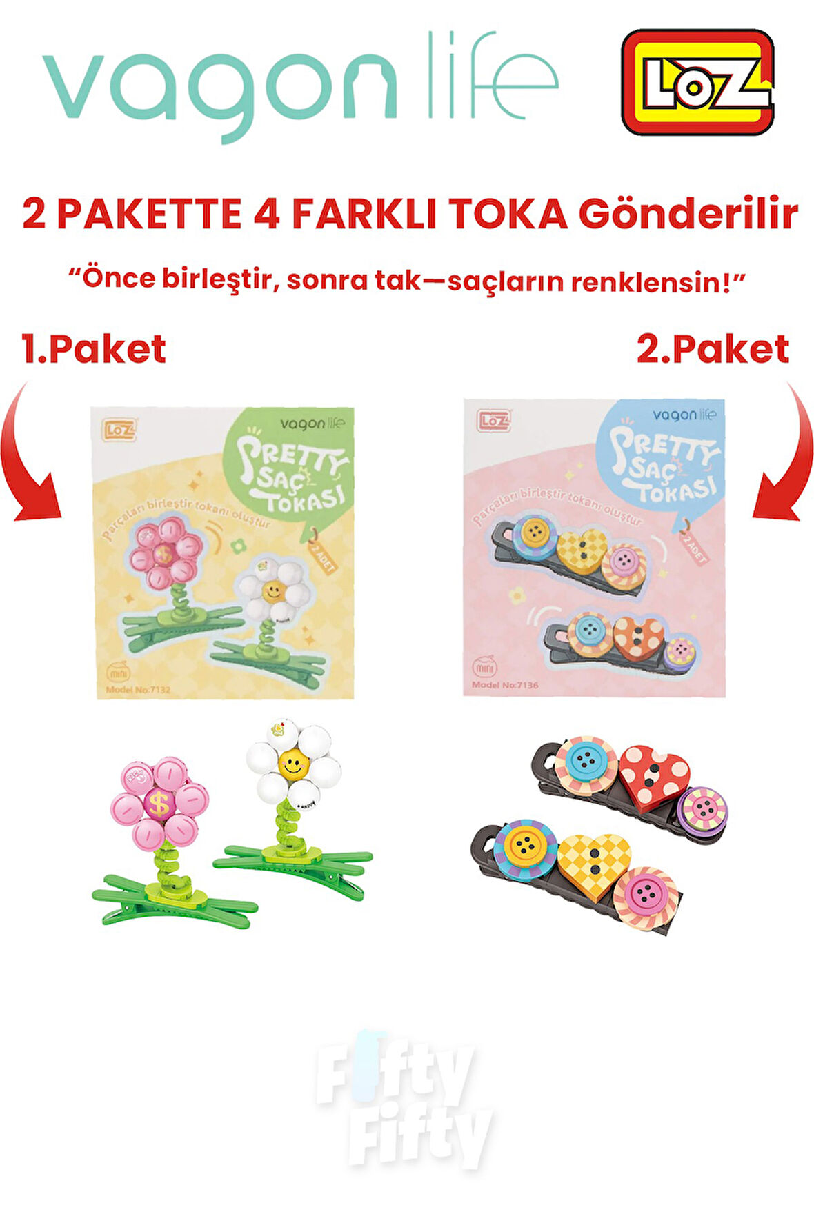 4'lü Saç Toka Seti Önce Birleştir,Sonra Tak (2 Paket 4 Adet Gönderilir) Yapı Toka Seti FF