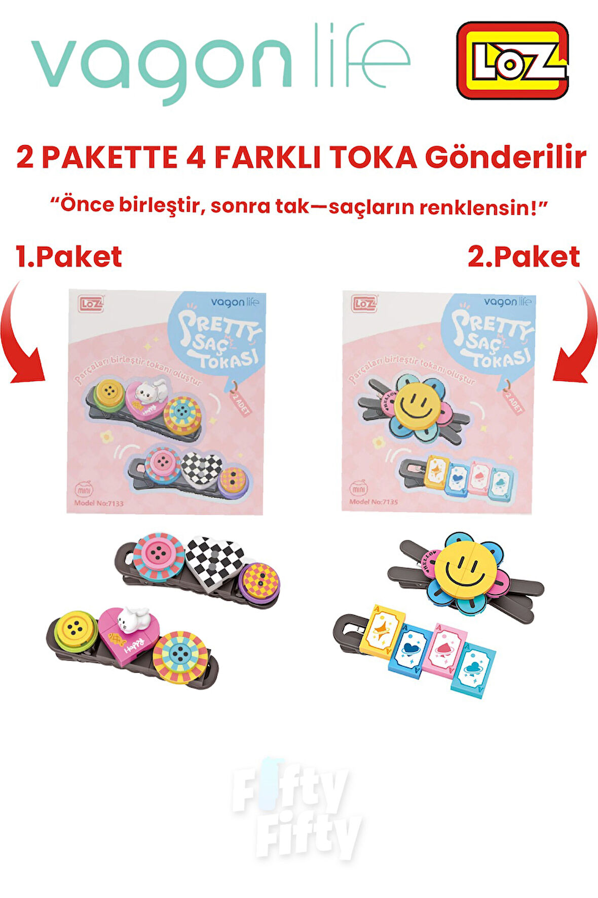 4'lü Saç Toka Seti Önce Birleştir,Sonra Tak (2 Paket 4 Adet Gönderilir) Yapı Toka Seti FF