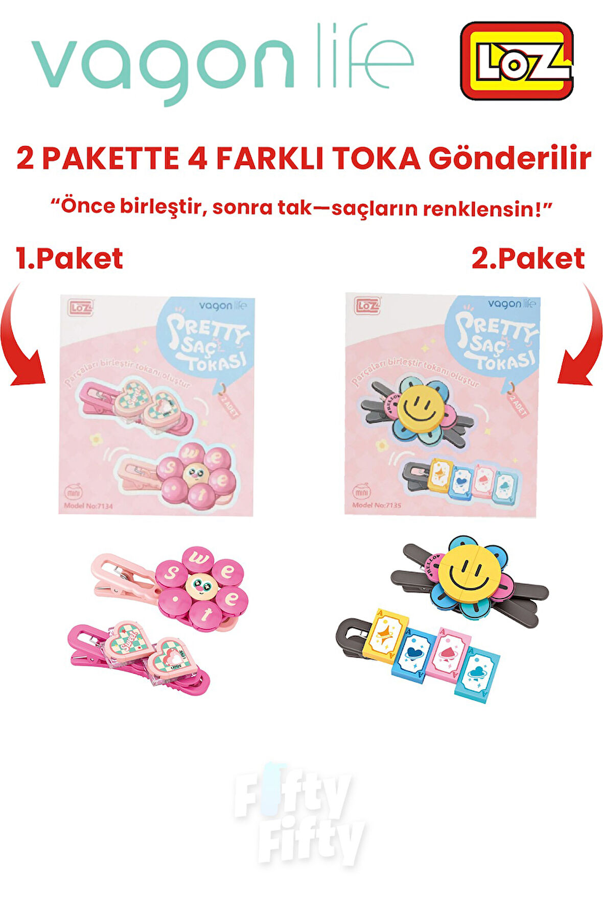 4'lü Saç Toka Seti Önce Birleştir,Sonra Tak (2 Paket 4 Adet Gönderilir) Yapı Toka Seti FF