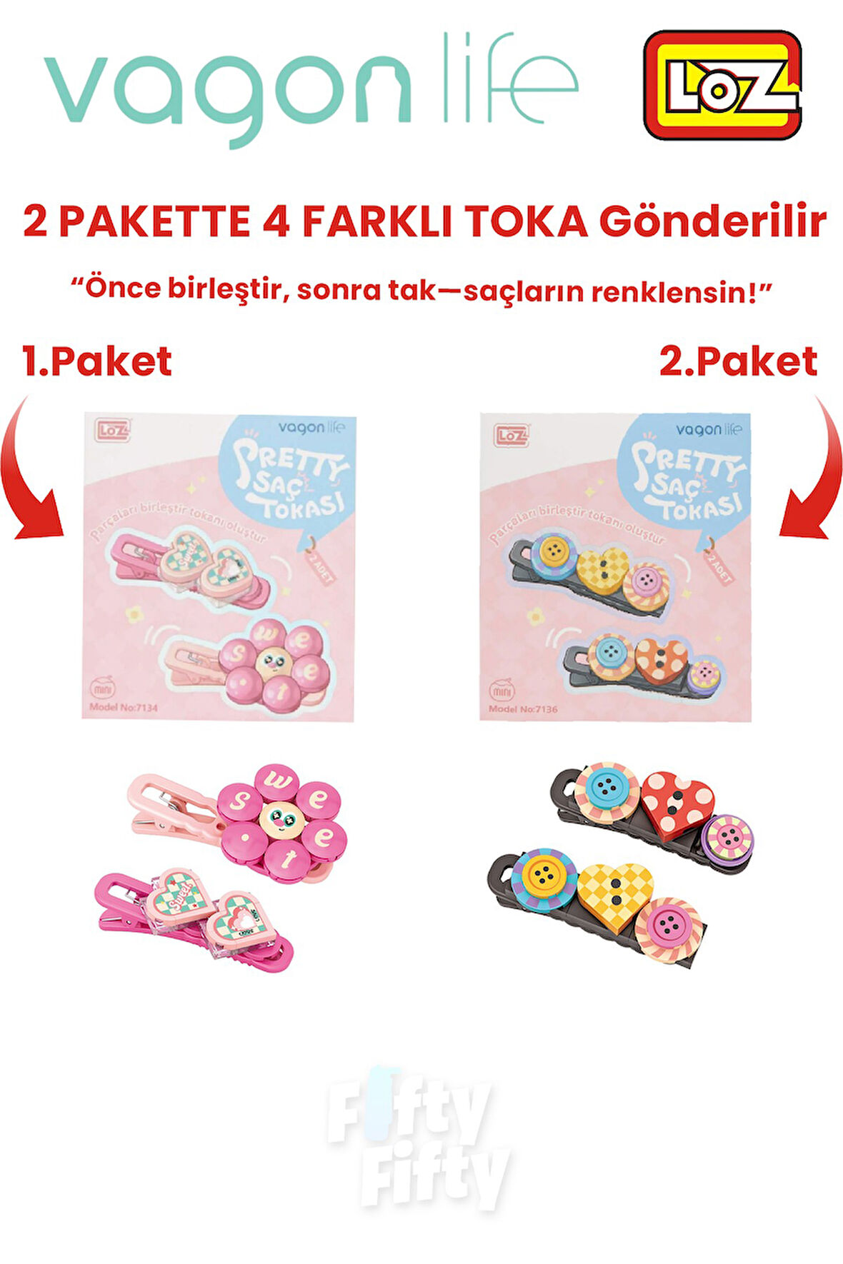 4'lü Saç Toka Seti Önce Birleştir,Sonra Tak (2 Paket 4 Adet Gönderilir) Yapı Toka Seti FF