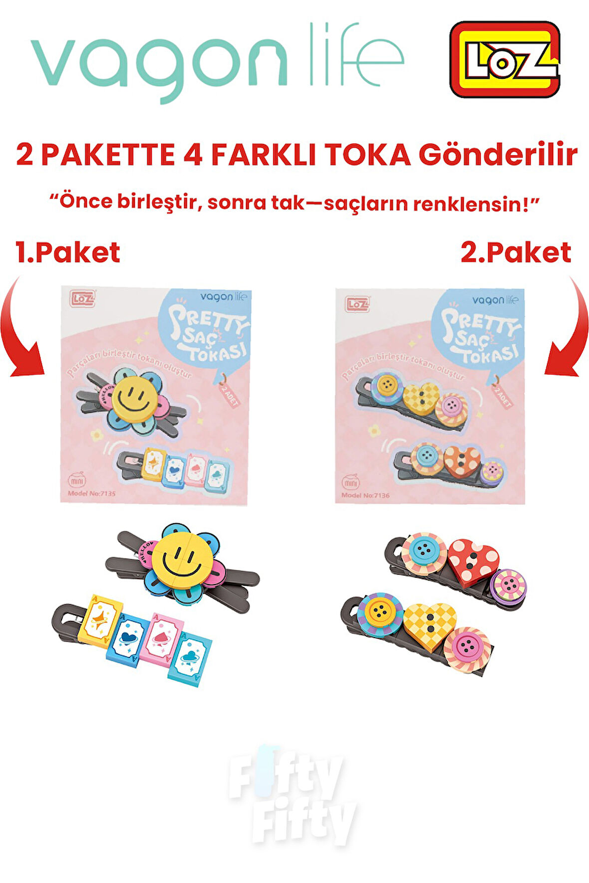 4'lü Saç Toka Seti Önce Birleştir,Sonra Tak (2 Paket 4 Adet Gönderilir) Yapı Toka Seti FF